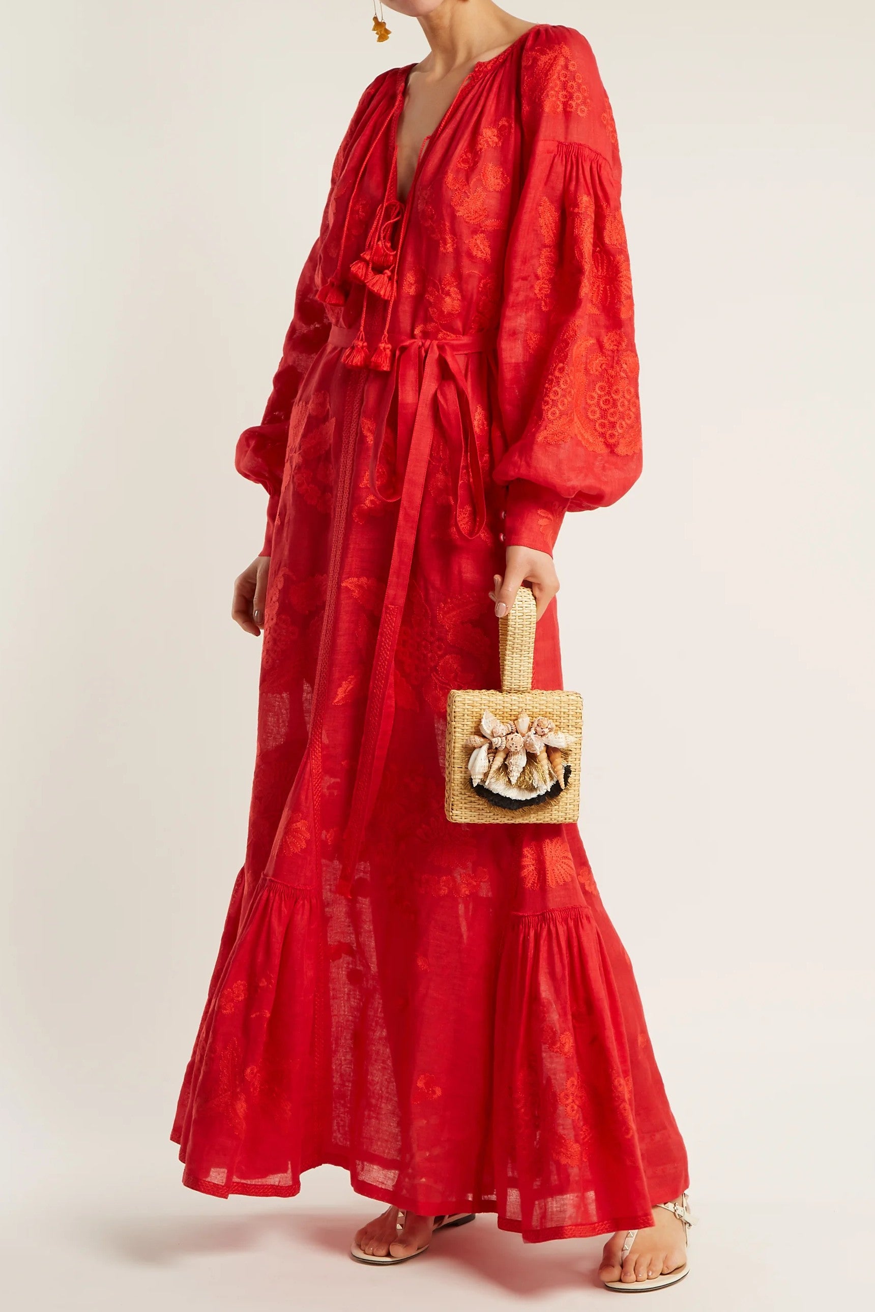 Linen summer dress Grapevine monochrome embroidery