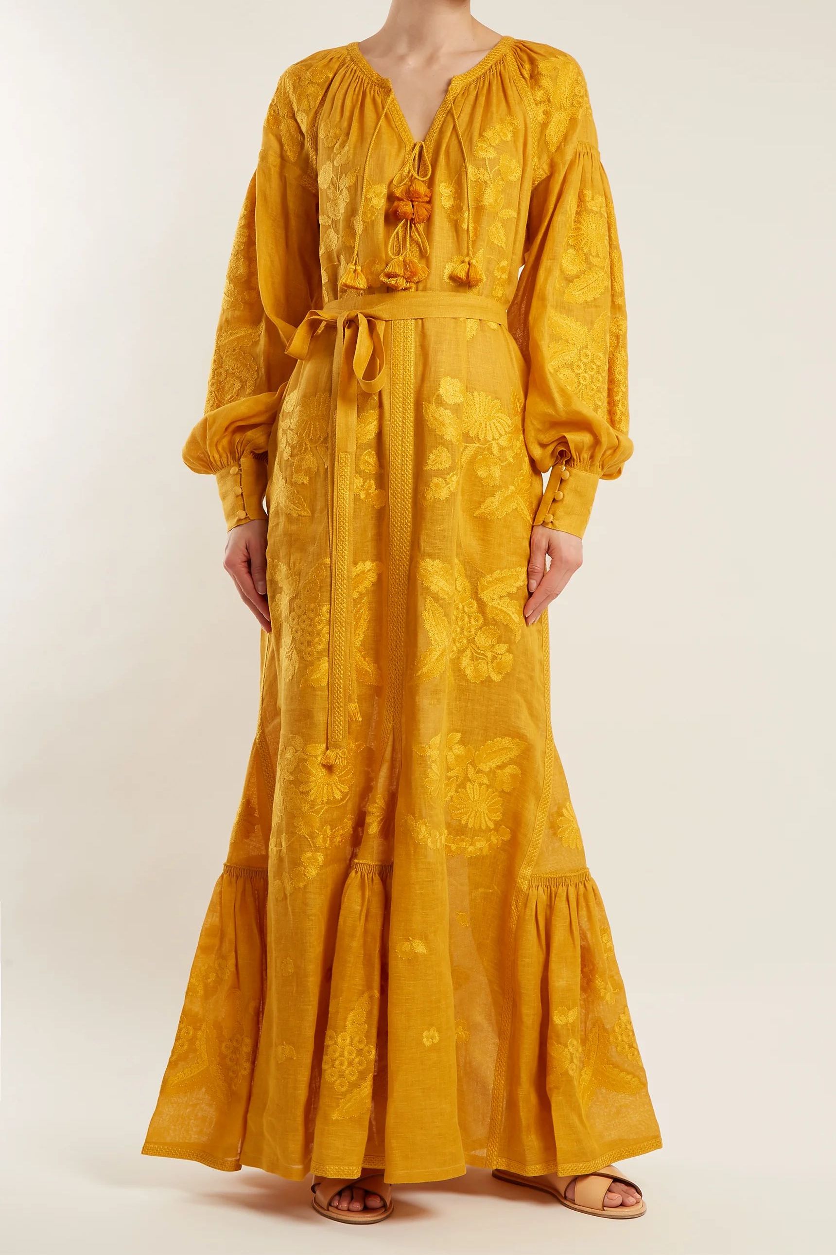 Linen summer dress Grapevine monochrome embroidery