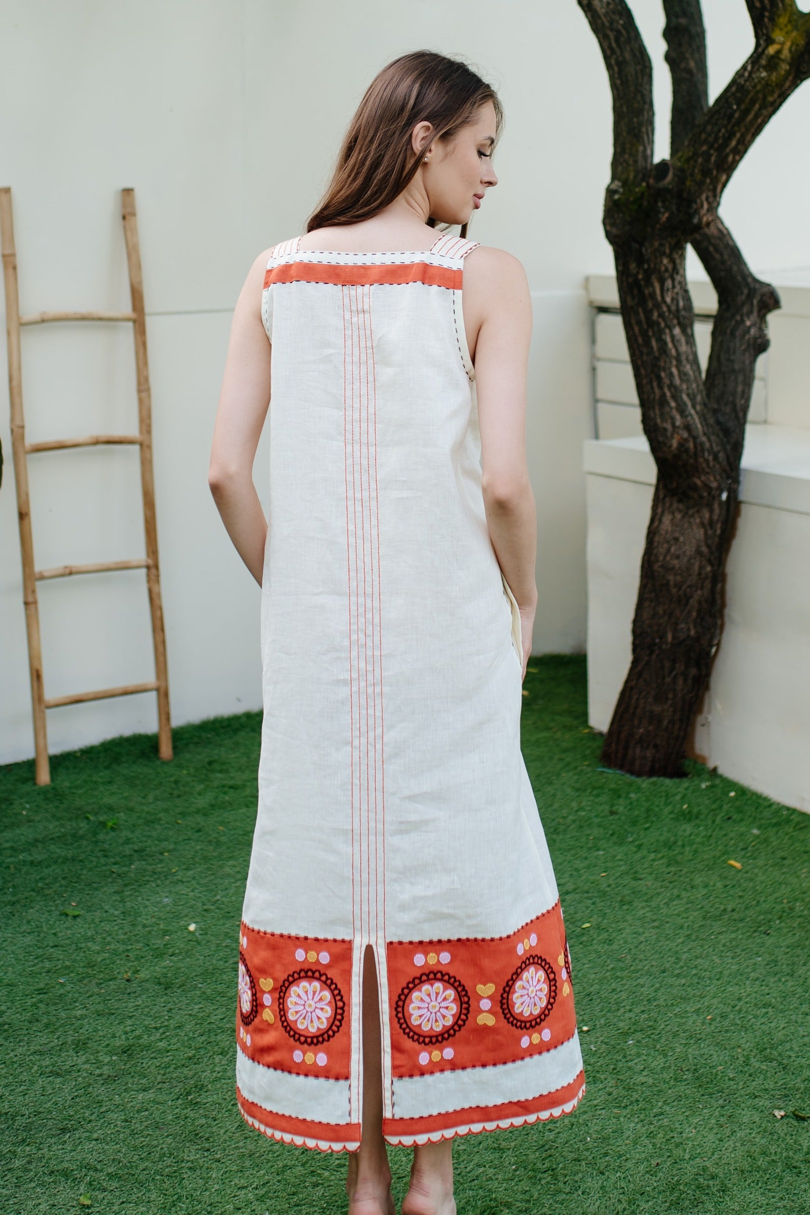 Embroidered linen sleeveless midi dress Ulya