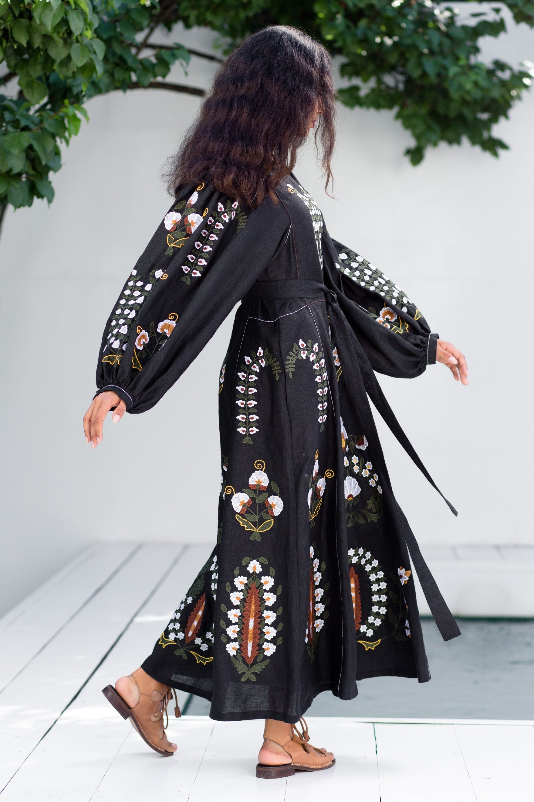 Bohemian summer dress Floral embroidery Patchouli