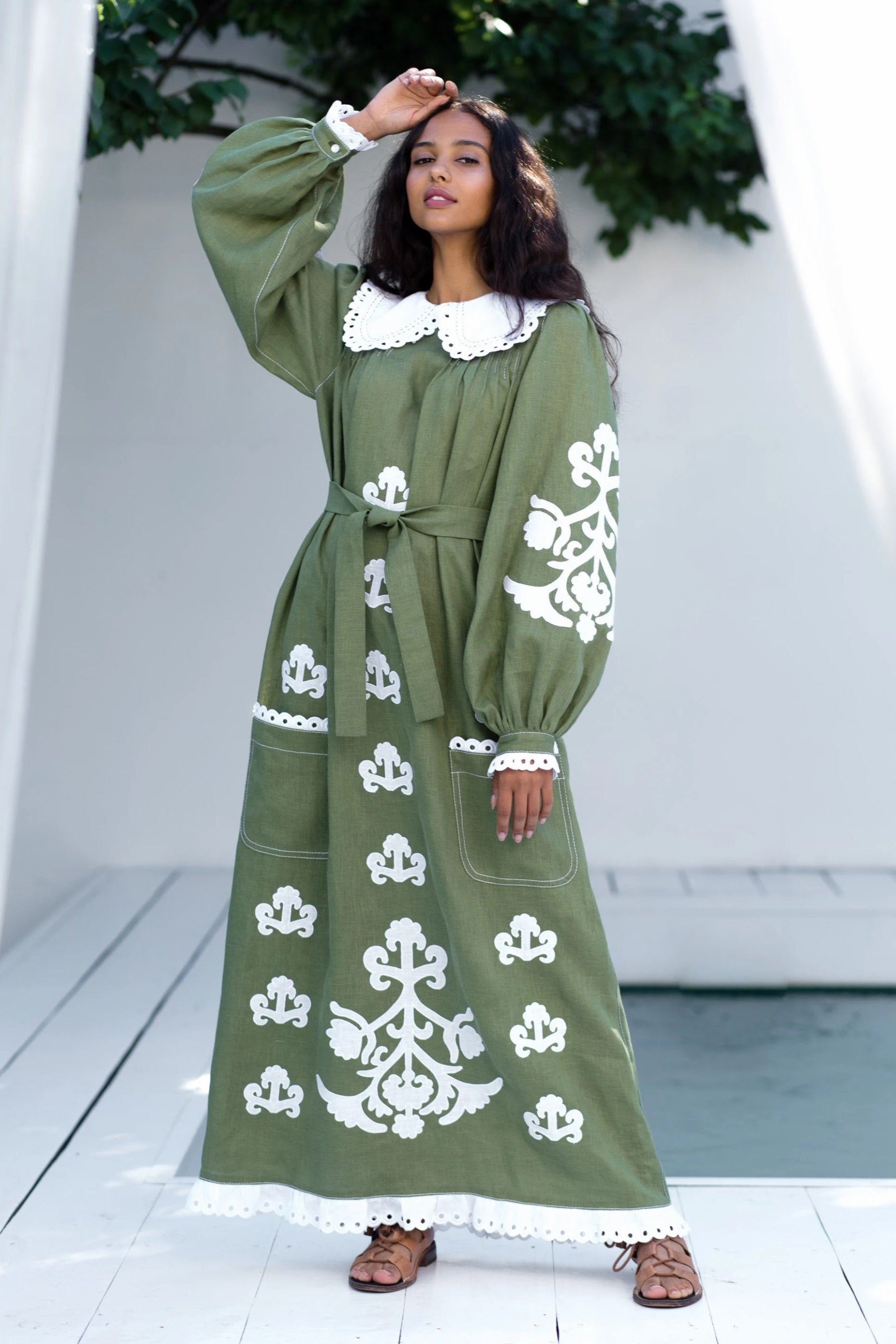 Embroidered applique kaftan Boho dress Daisy