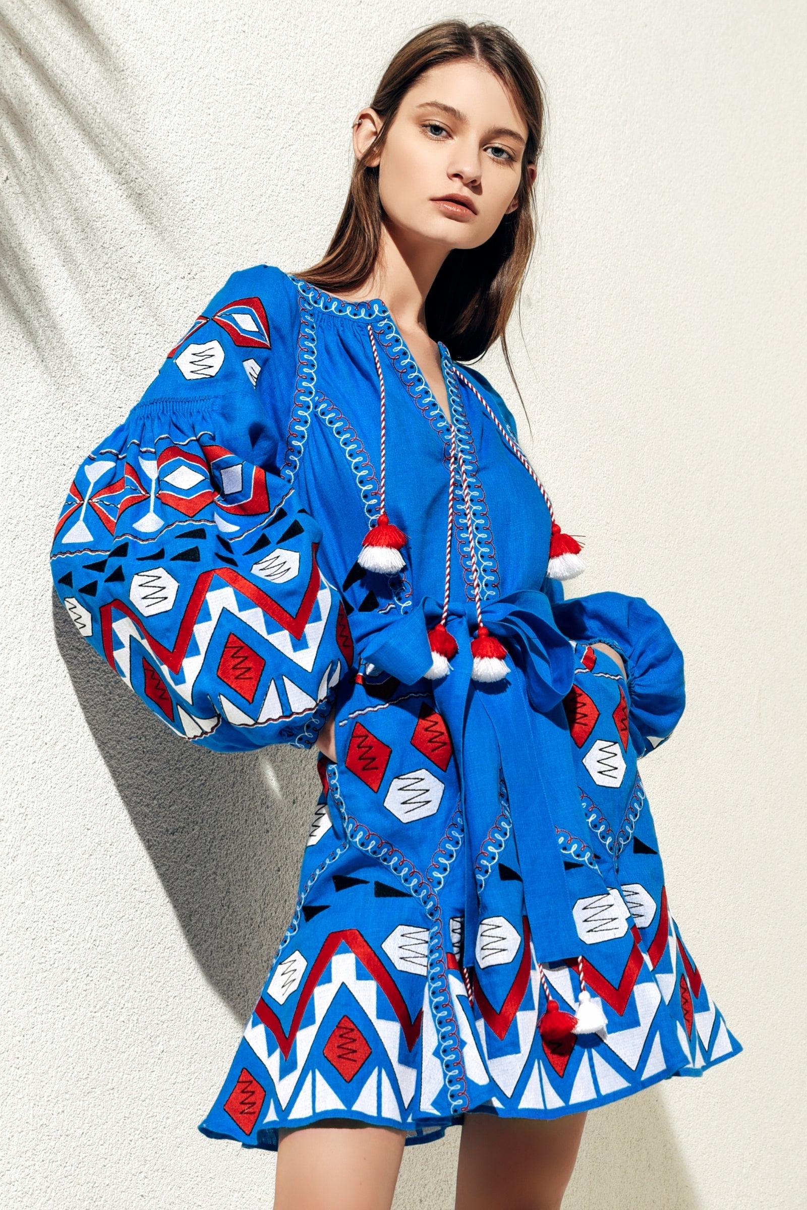 Fashion dress with ethnic ukrainian embroidery Vyshyvanka