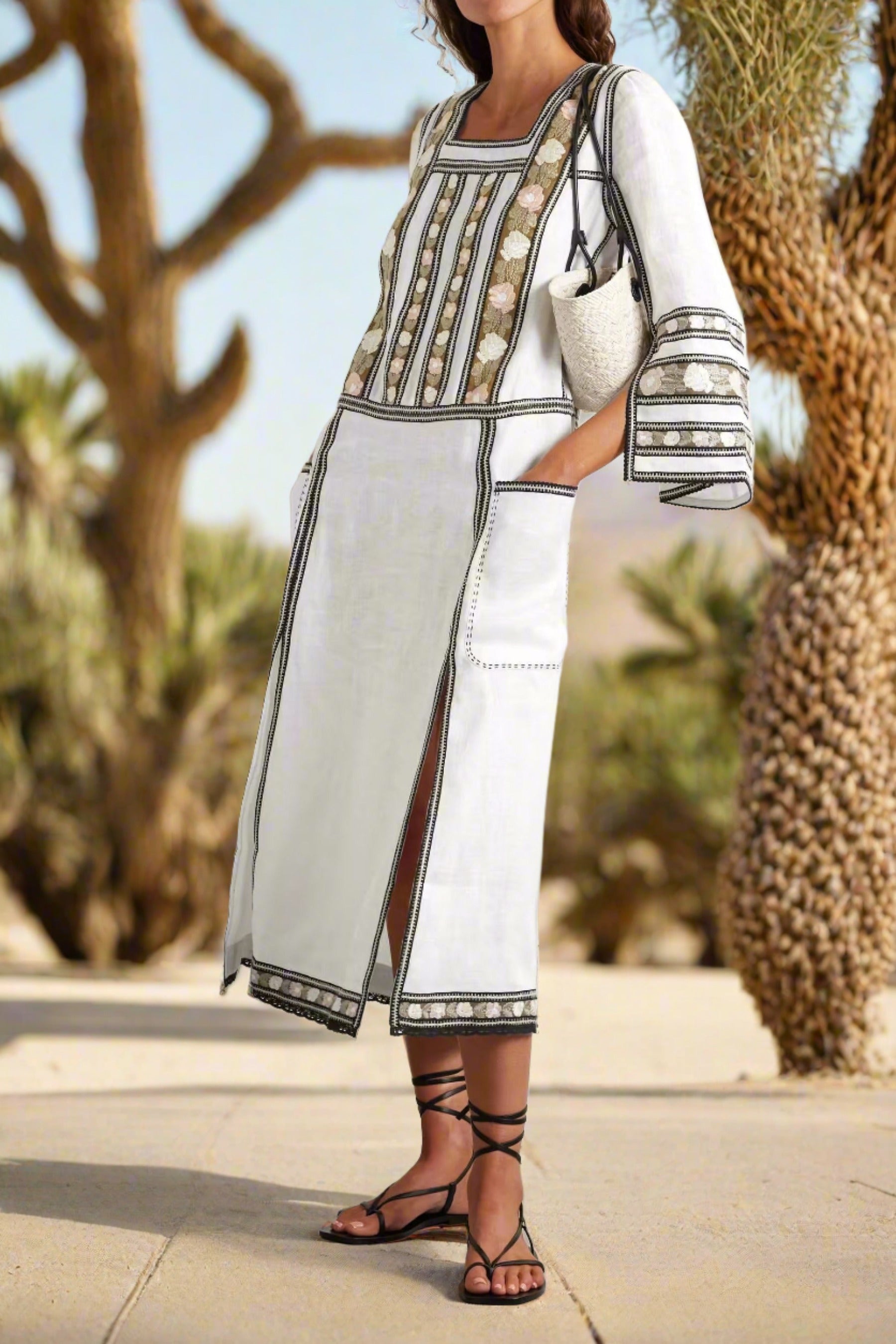 Helen embroidered linen dress Luxury resort outfit