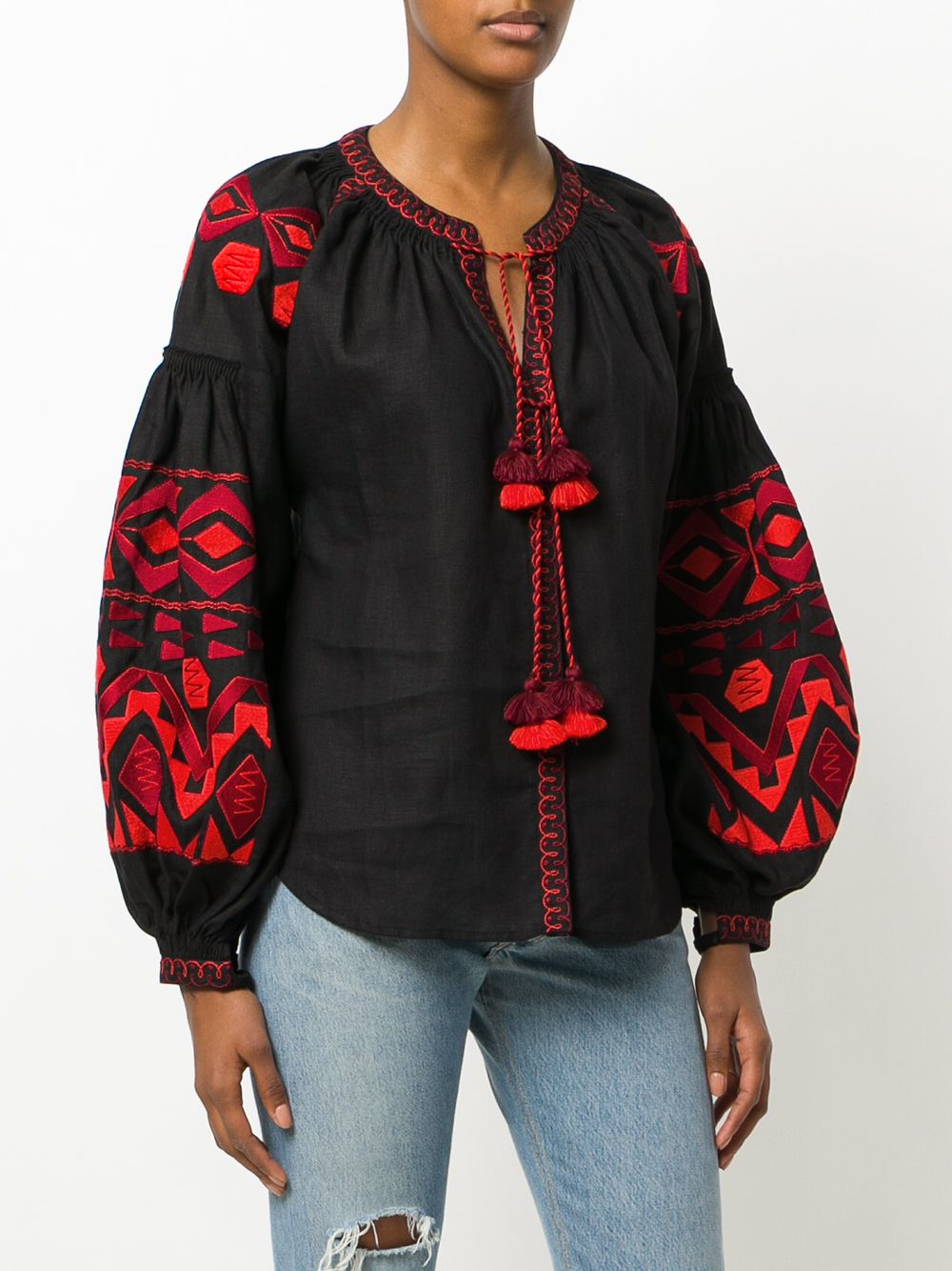 Embroidered linen blouse Fashion shirt ukrainian vyshyvanka with balloon sleeves