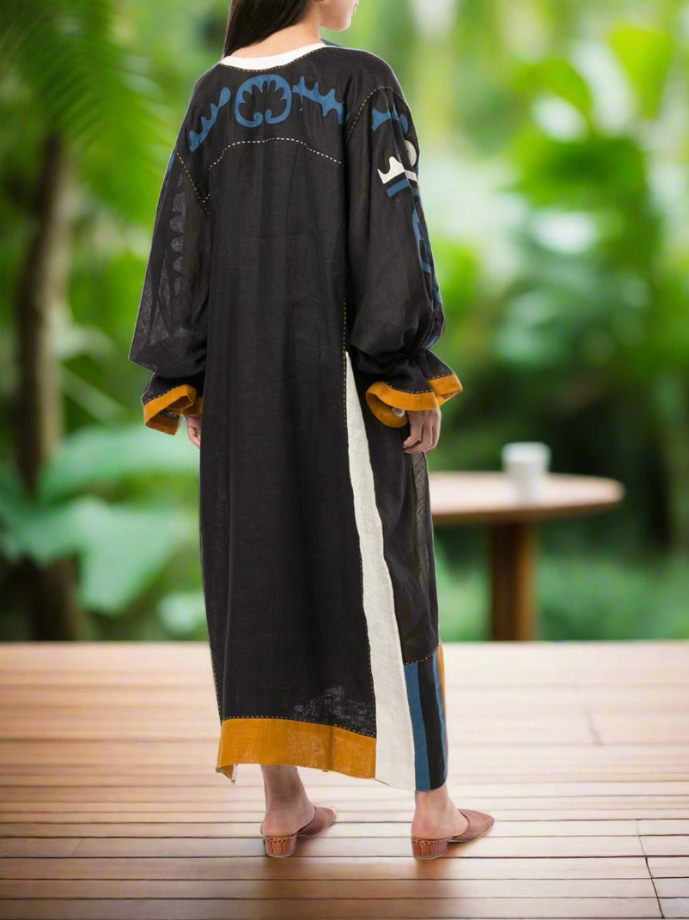 Oversize linen dress Embroidered ethnic applique