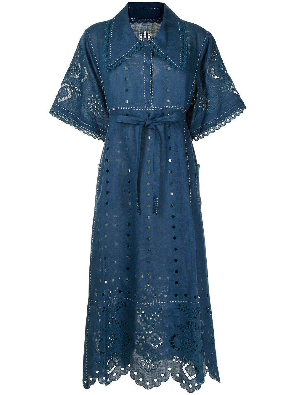 Summer linen dress Floral richelieu embroidery