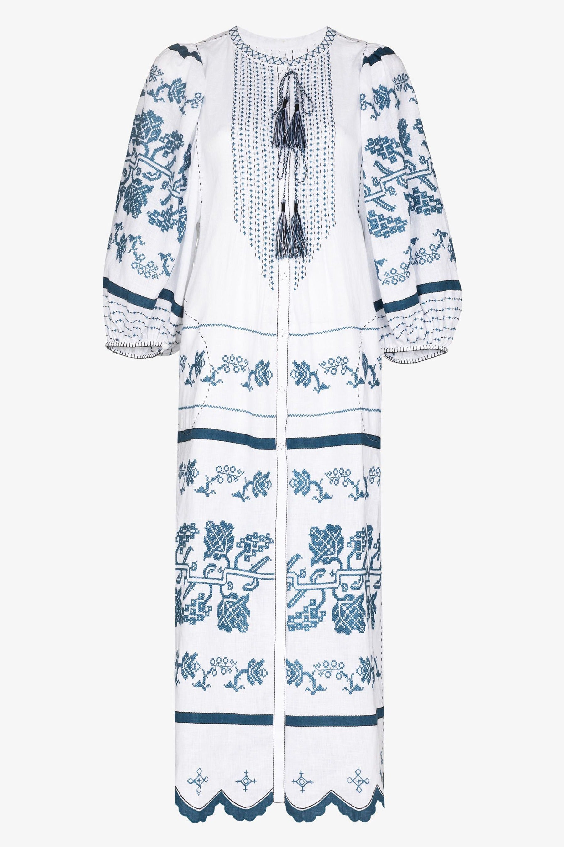 Summer linen dress Embroidery Black currant