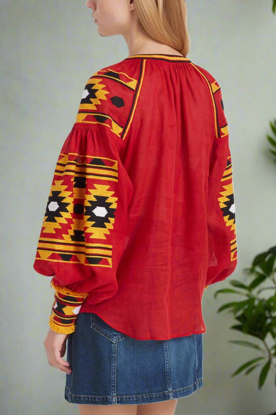 Red vyshyvanka top Embroidered linen blouse