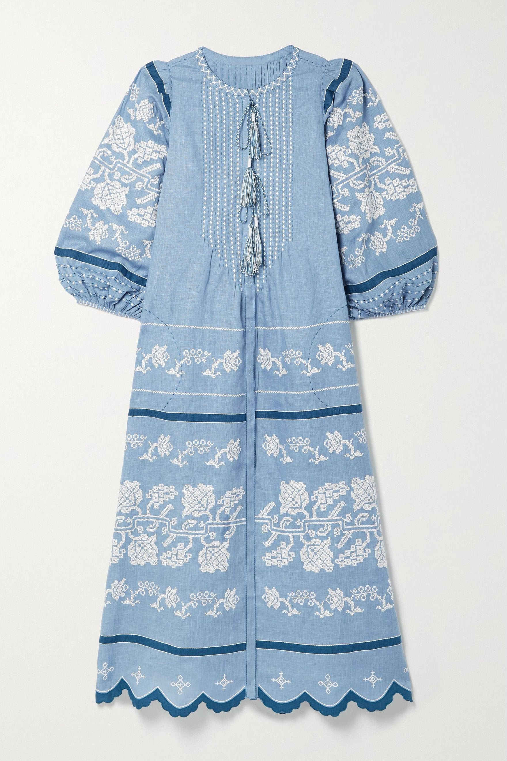 Summer linen dress Embroidery Black currant