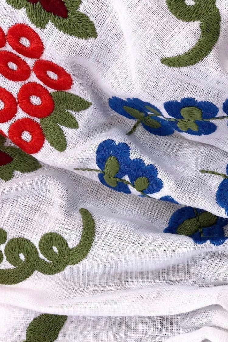 Embroidered bohemian short dress with grapevine embroidery