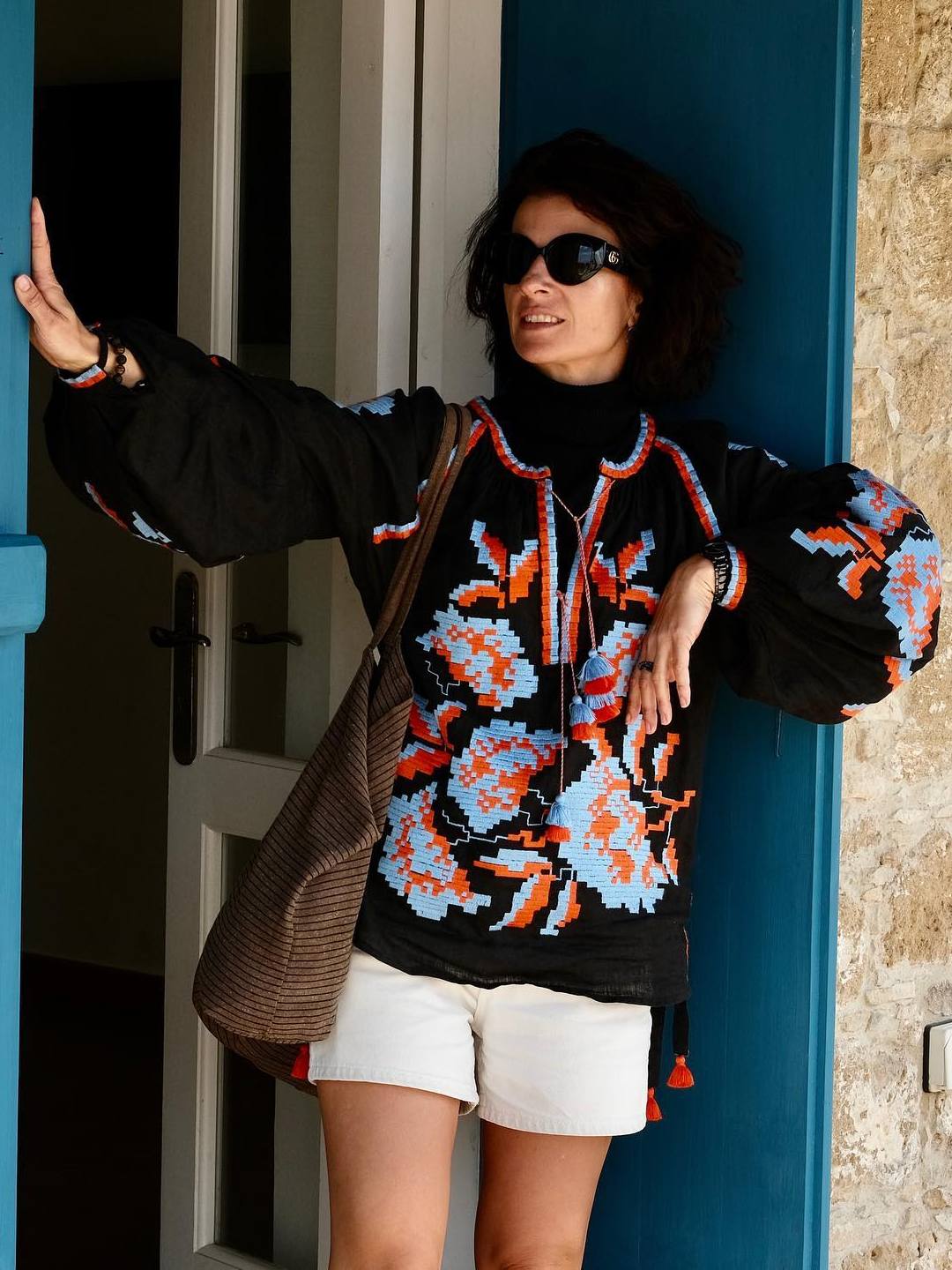 Summer linen blouse Embroidery Rose power