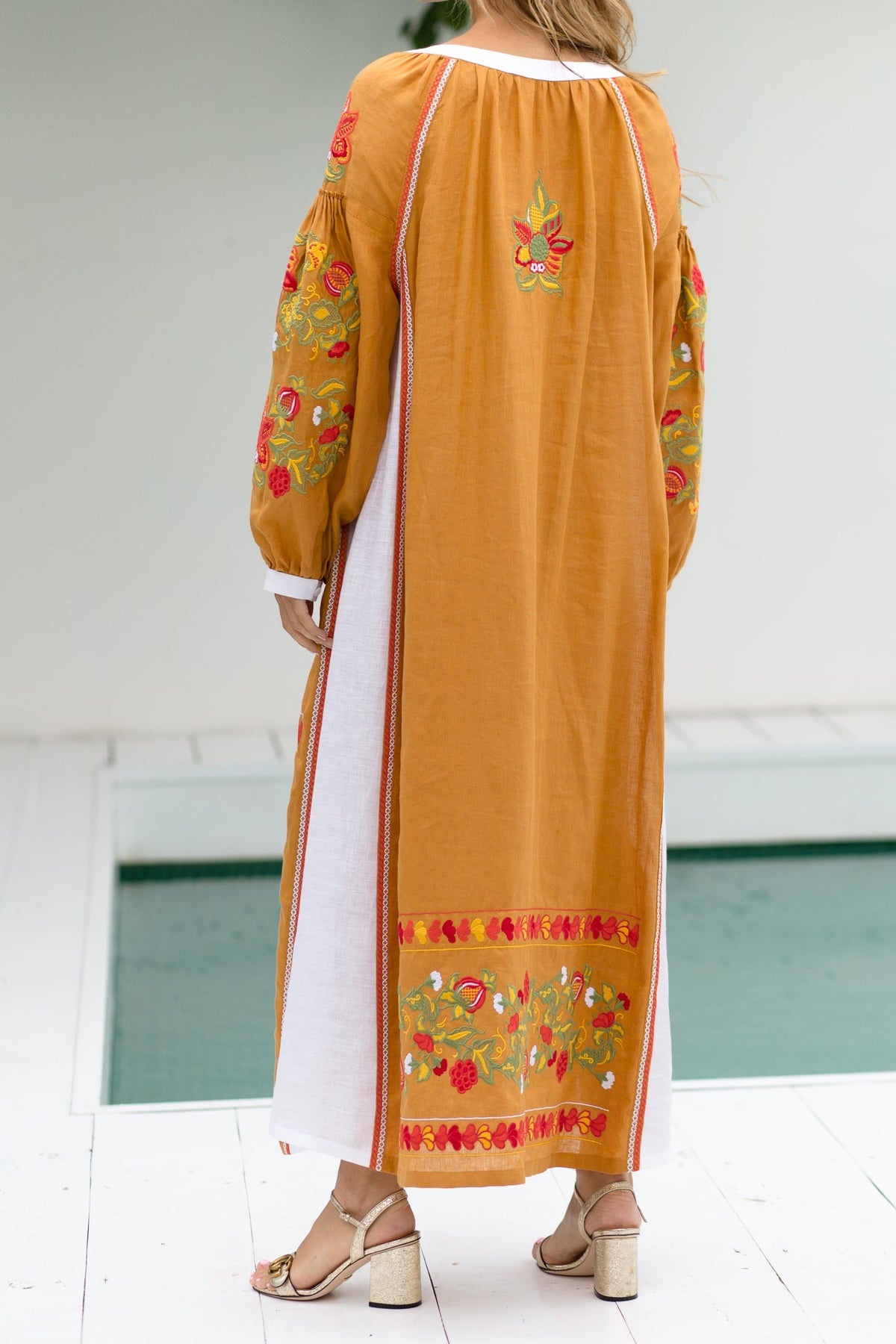 Embroidered linen dress with floral embroidery Modern ethnic vyshyvanka