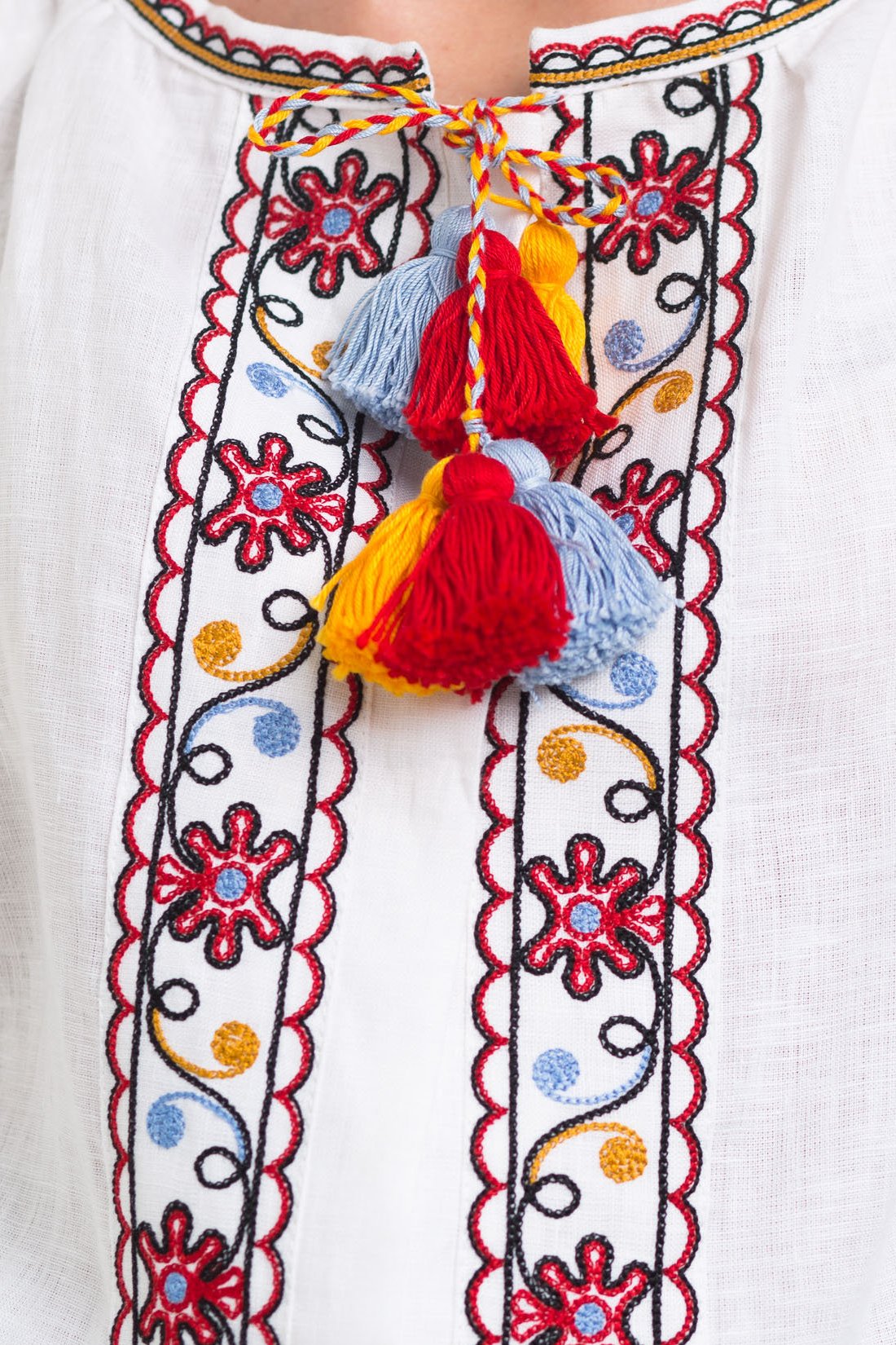 White blouse with floral embroidery Boho shirt
