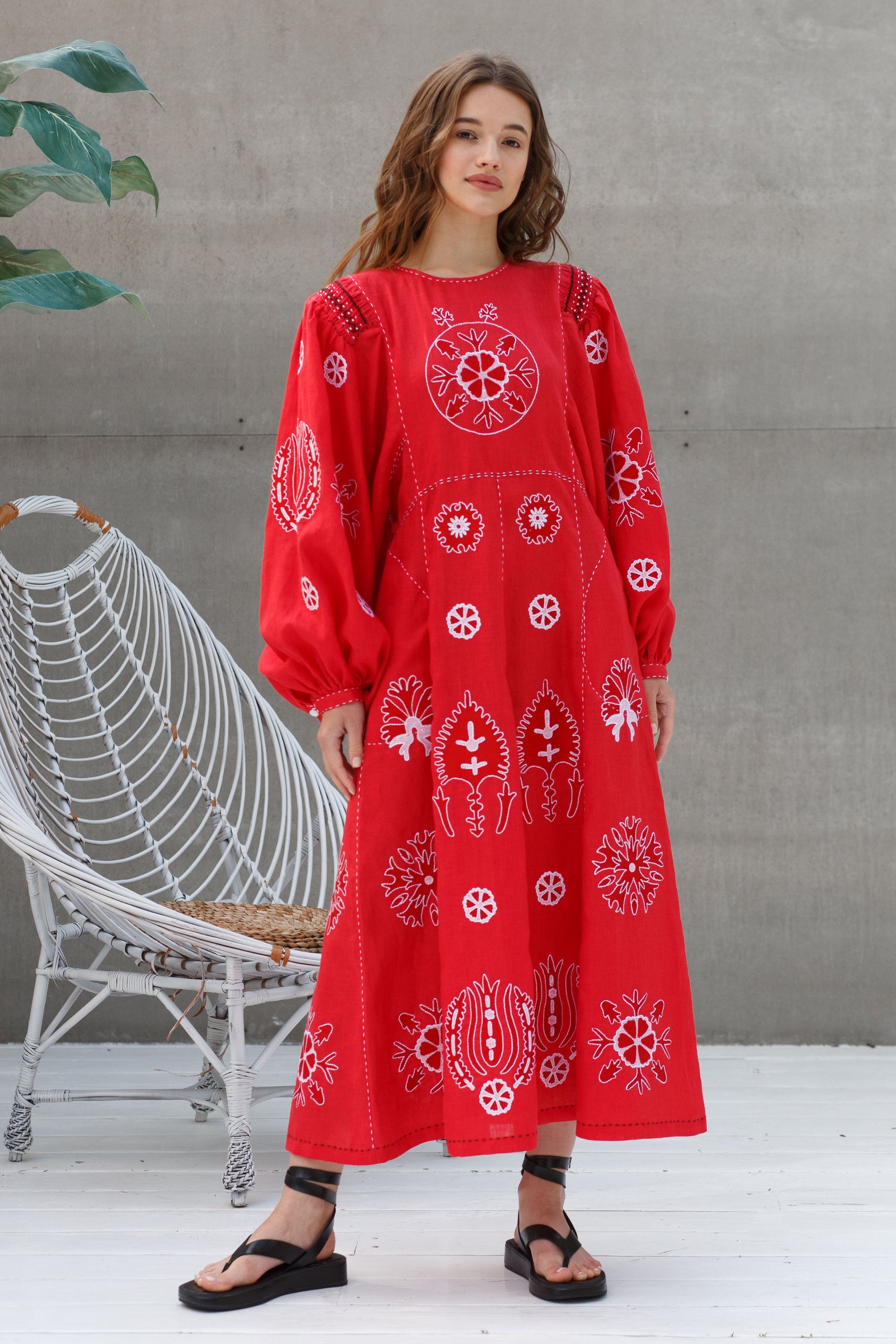 Embroidered boho dress Jasmine embroidery linen kaftan