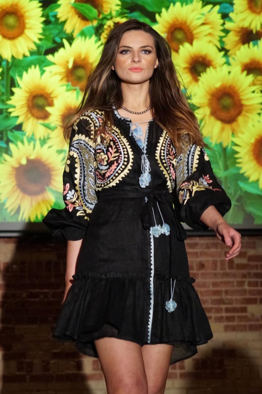 Flared Mini Dress Paisley embroidery