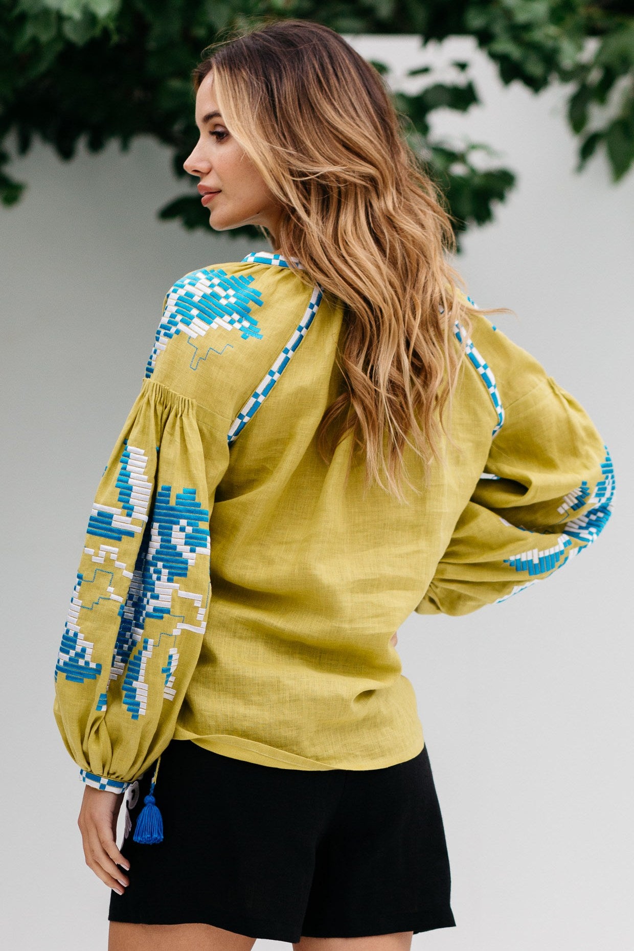 Summer linen blouse Embroidery Rose power
