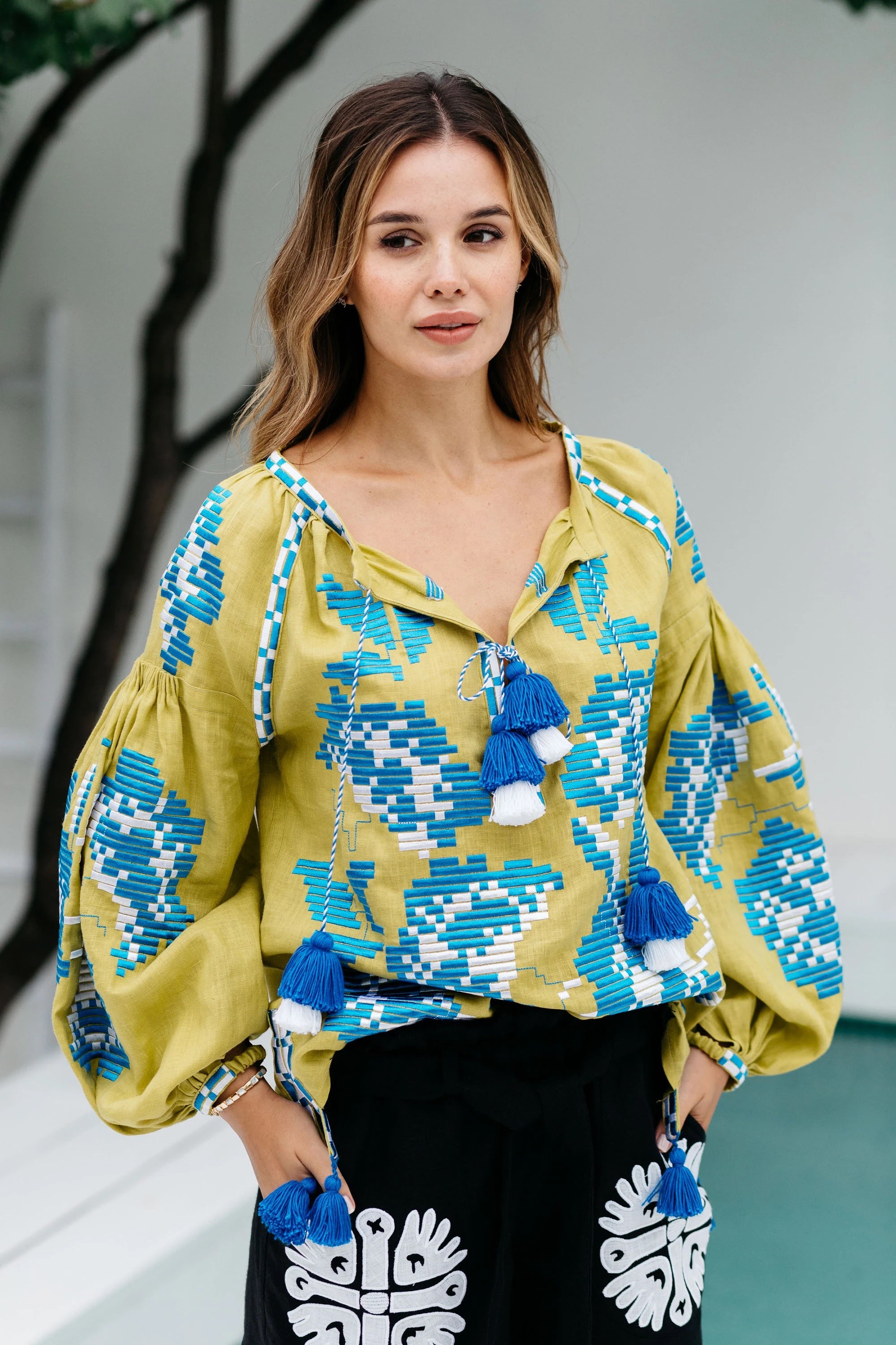 Summer linen blouse Embroidery Rose power