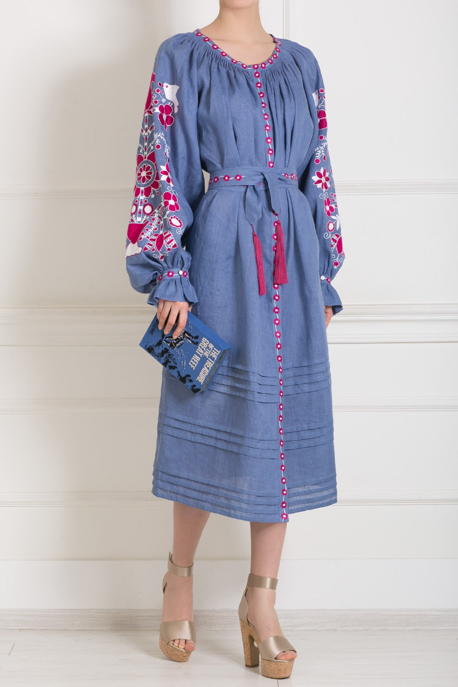 Sunflower embroidered kaftan Ukrainian midi vyshyvanka dress