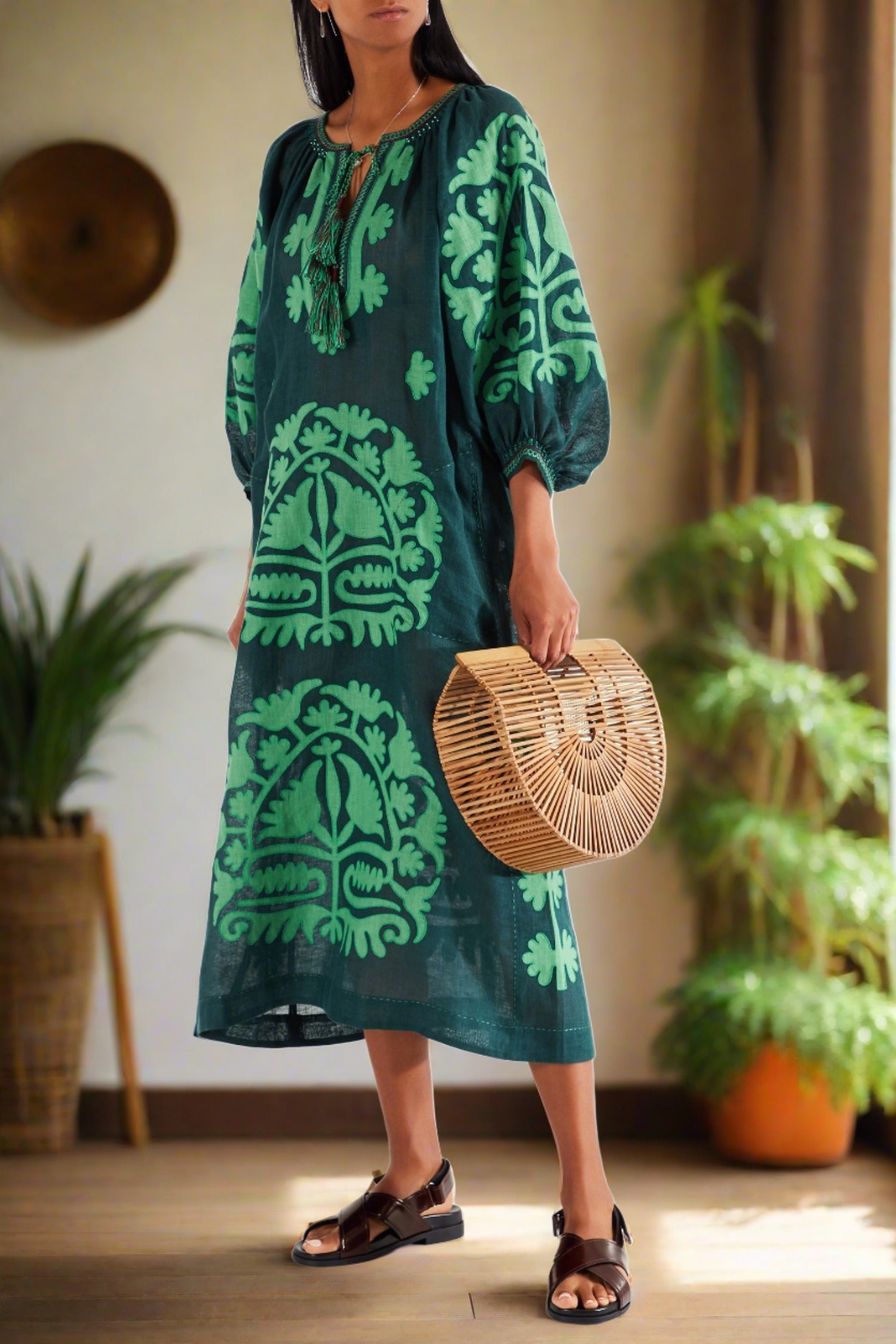 Applique embroidered linen dress Shalimar