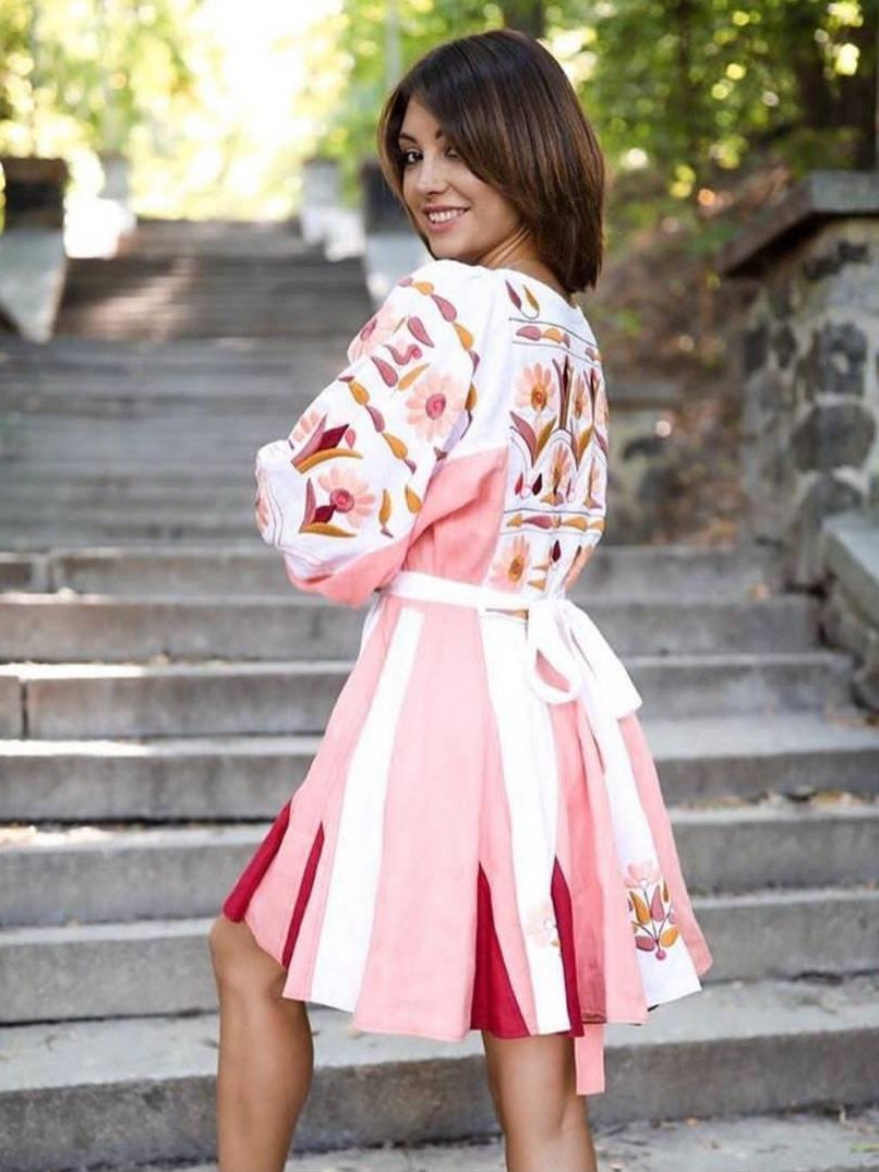 Casual floral embroidered mini dress Vyshyvanka bohemian summer gown
