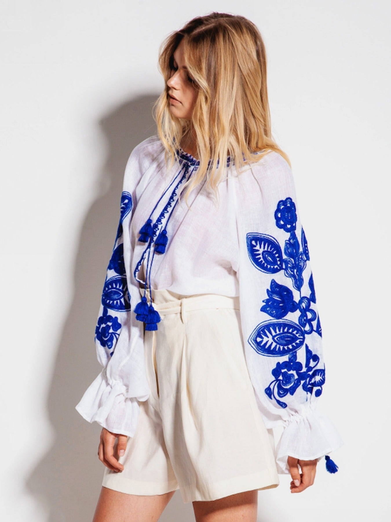 Embroidered linen blouse top Tree of life