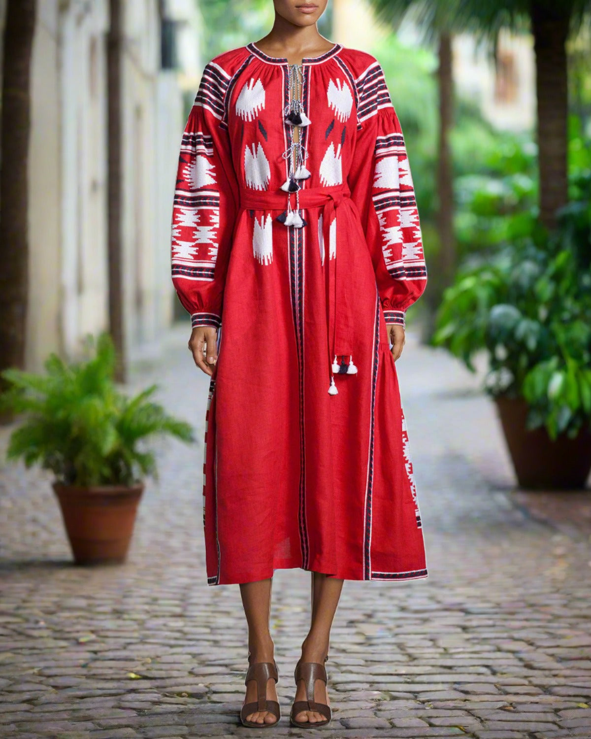 Birds embroidered boho dress Fashion wedding guest kaftan