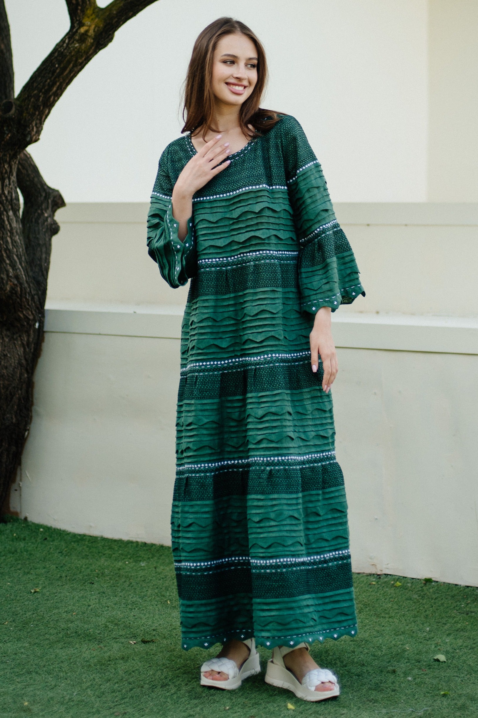 Embroidered linen dress Boho kaftan Perlina