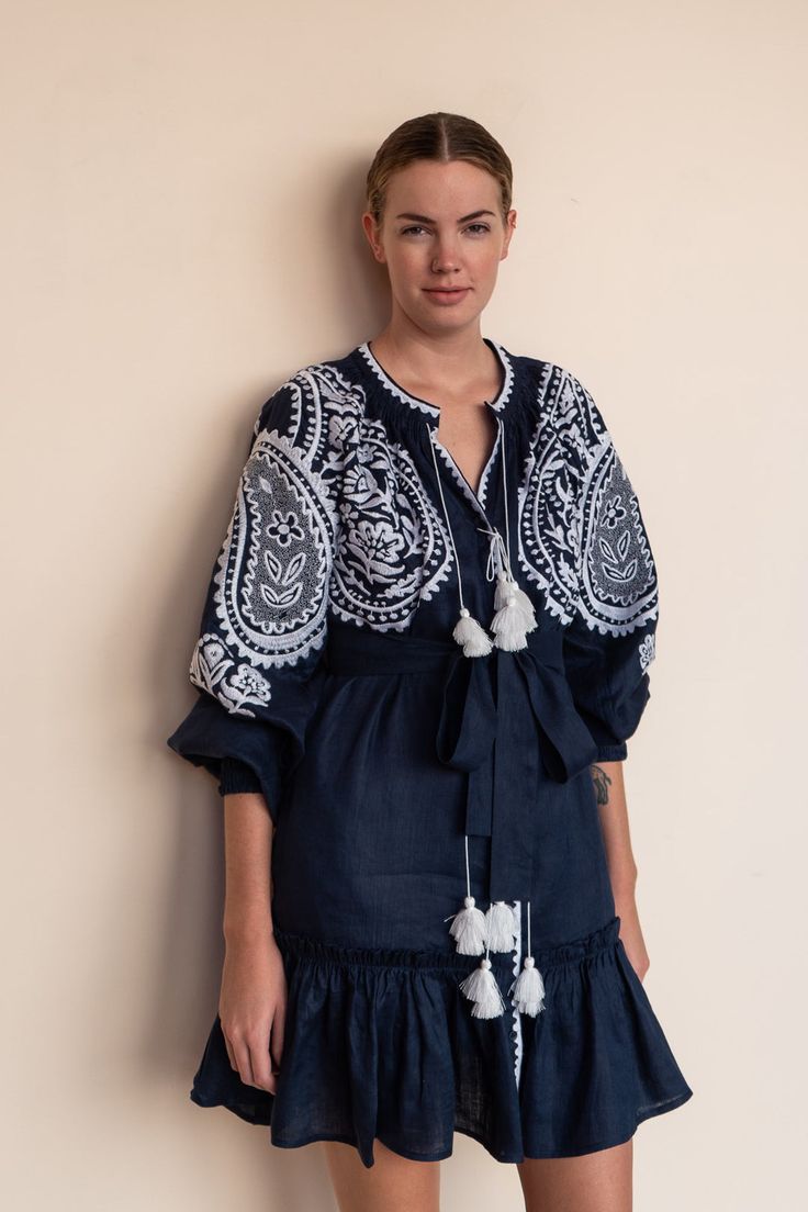 Flared Mini Dress Paisley embroidery