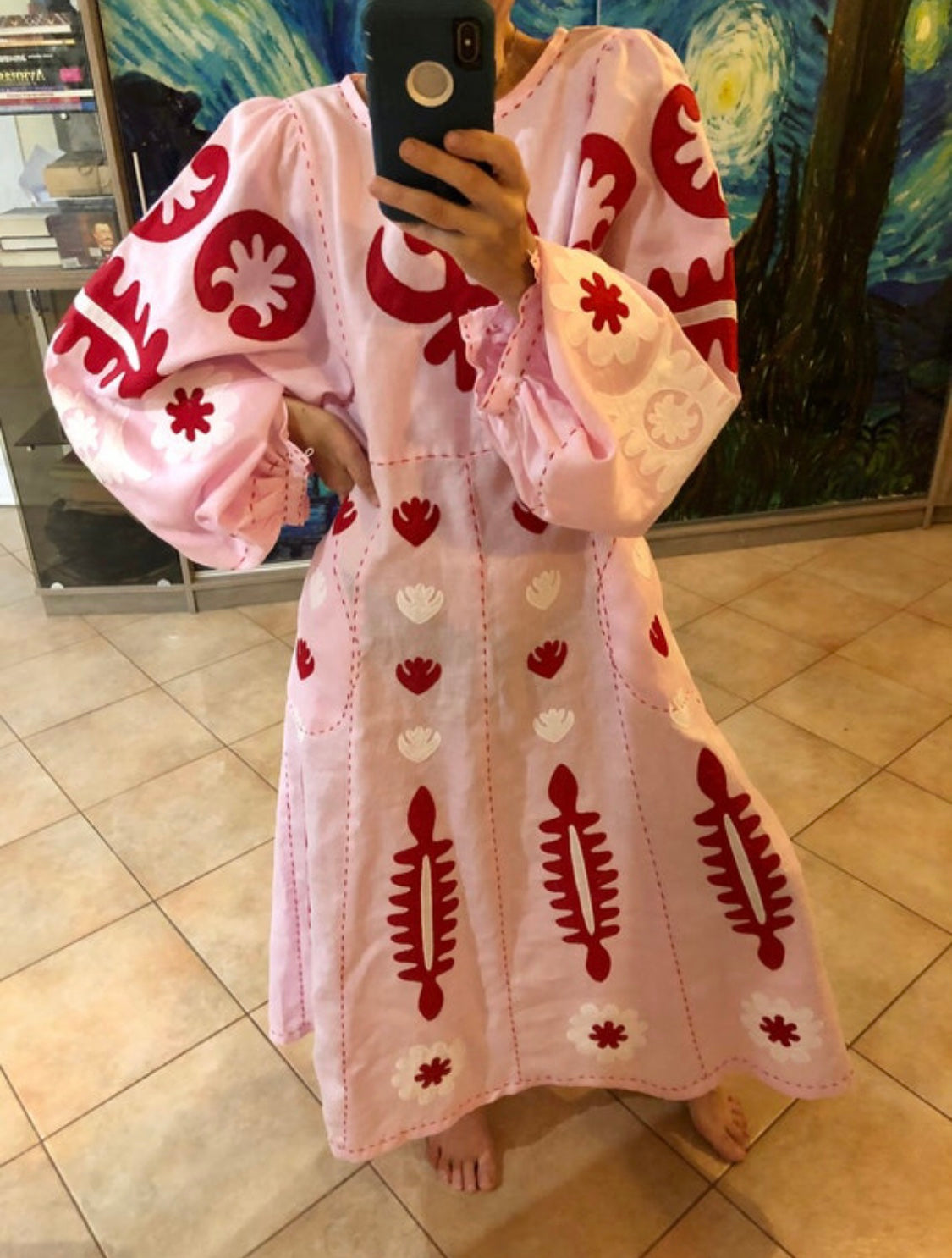 Muscat applique dress Ukrainian embroidered linen dress