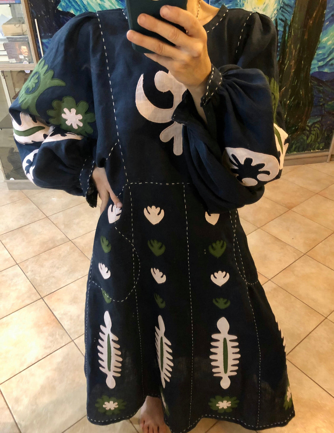 Muscat applique dress Ukrainian embroidered linen dress