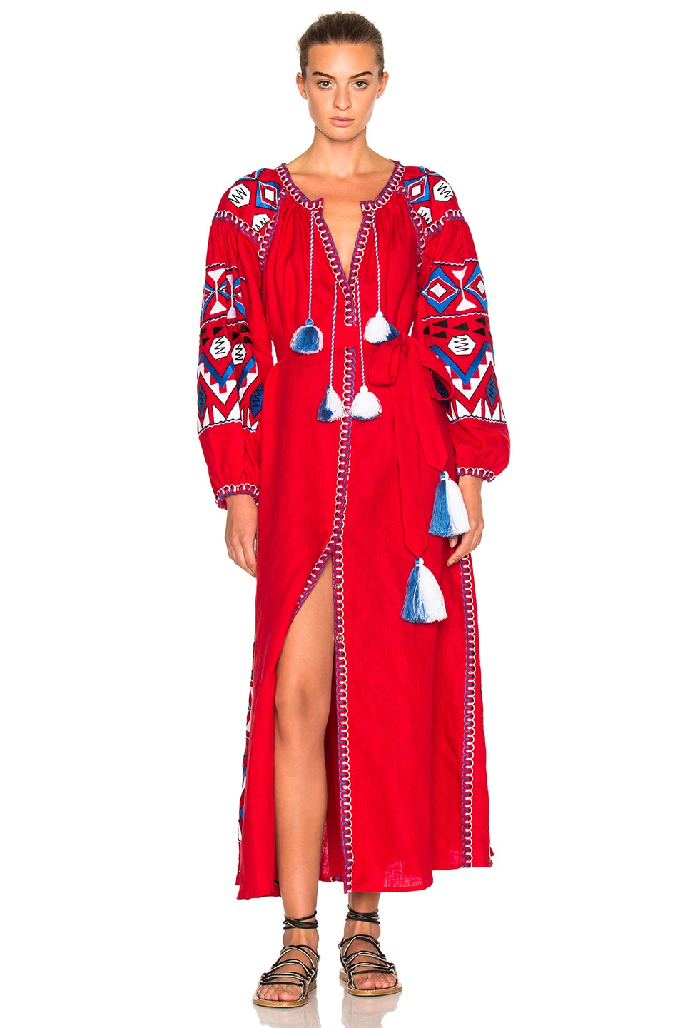 Embroidered maxi dress Front buttons bohemian kaftan