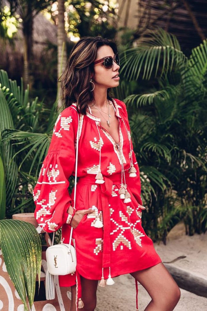 Flora embroidered linen tunic Vyshyvanka dress with Ukrainian embroidery