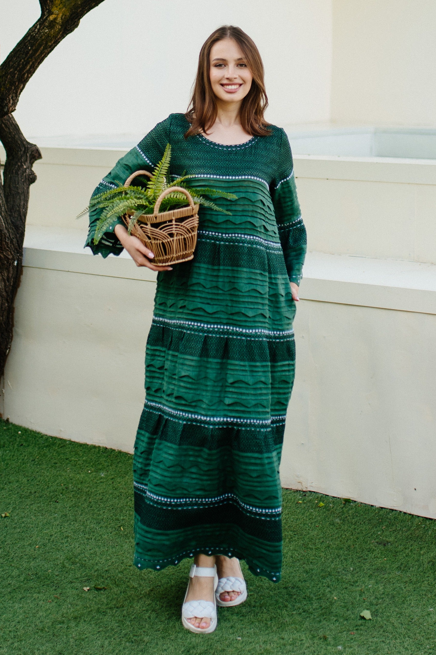 Embroidered linen dress Boho kaftan Perlina