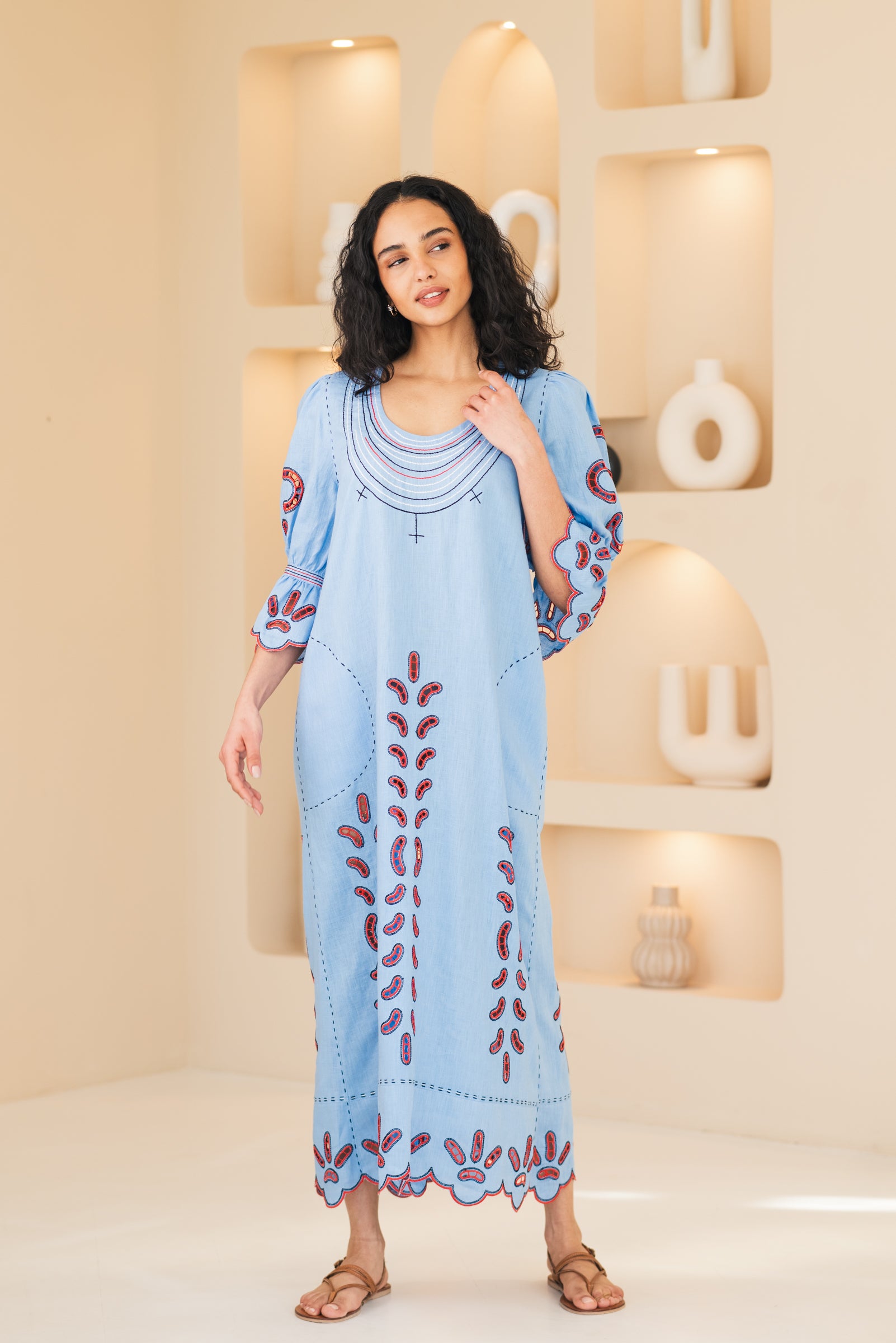 Eyelet embroidered linen dress Roberta