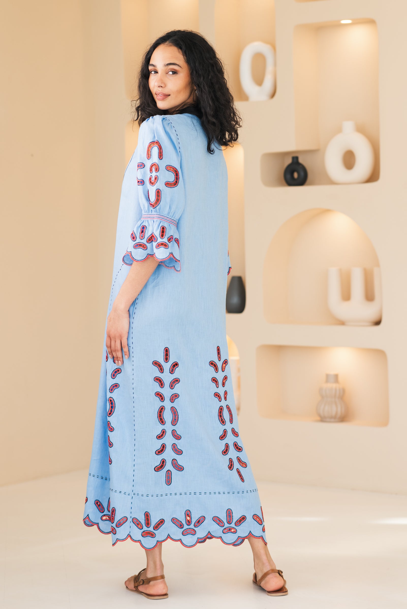 Eyelet embroidered linen dress Roberta