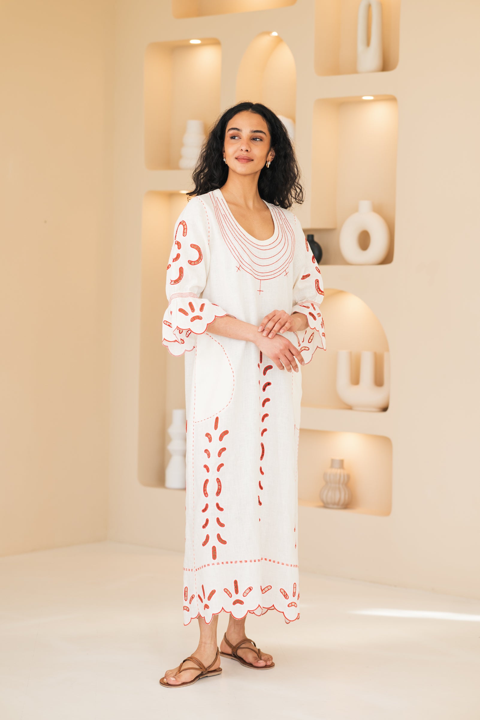 Eyelet embroidered linen dress Roberta