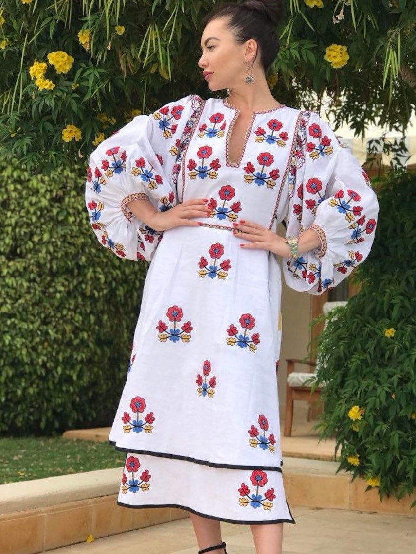 Layered embroidered boho dress Ukrainian vyshyvanka wedding gown