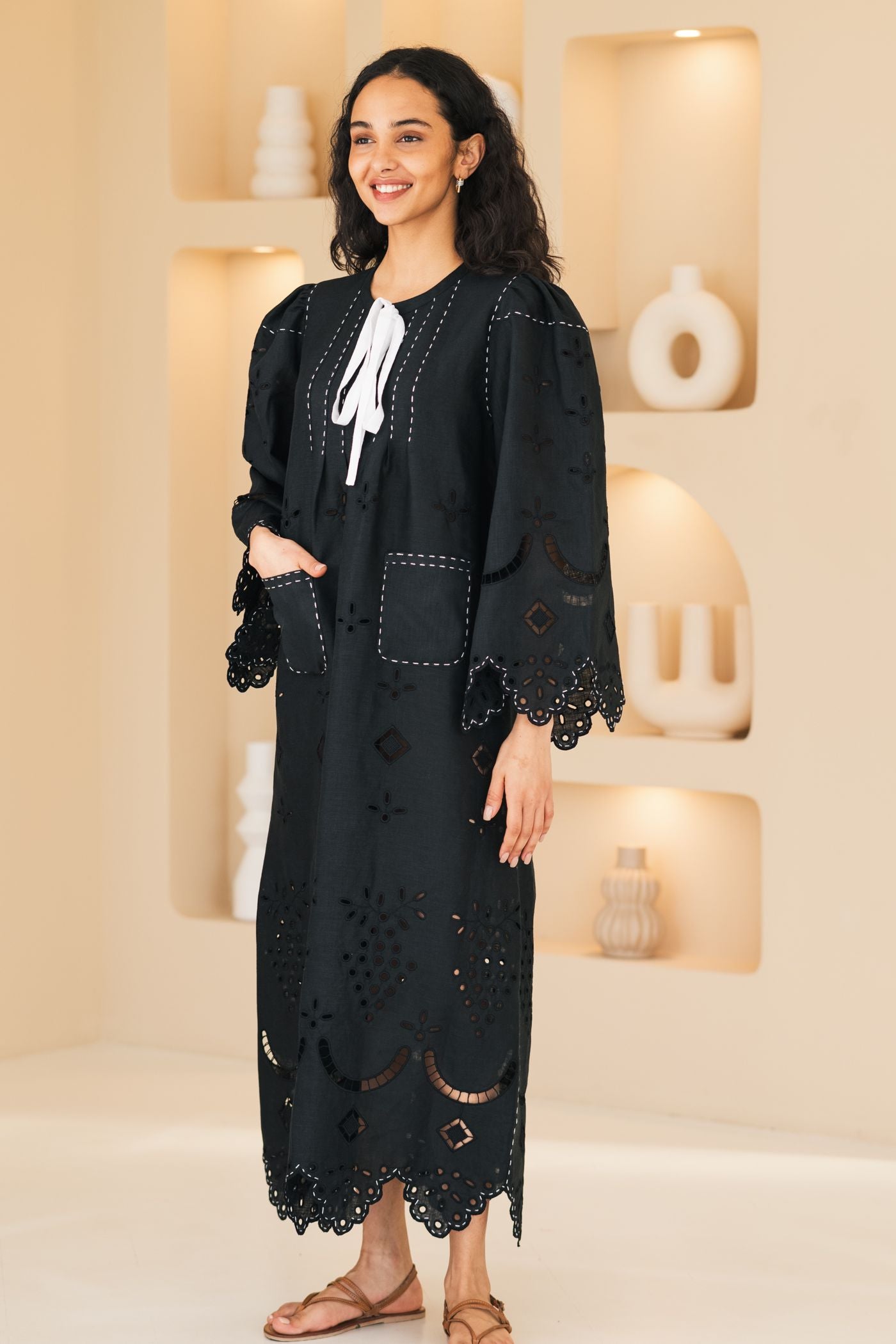 Grapes eyelet embroidered dress Resort oufit