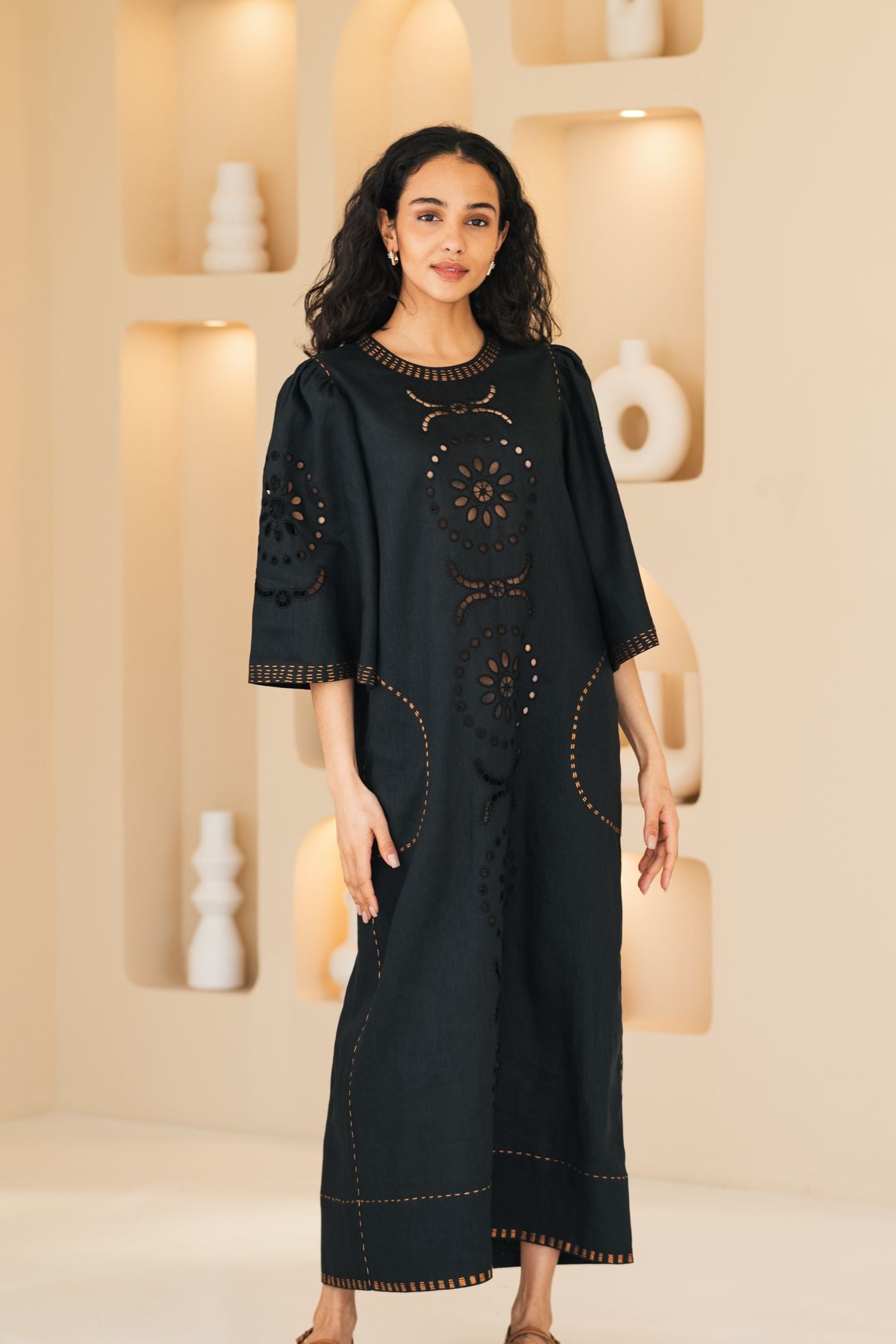 Eyelet richelieu embroidered linen dress Loren