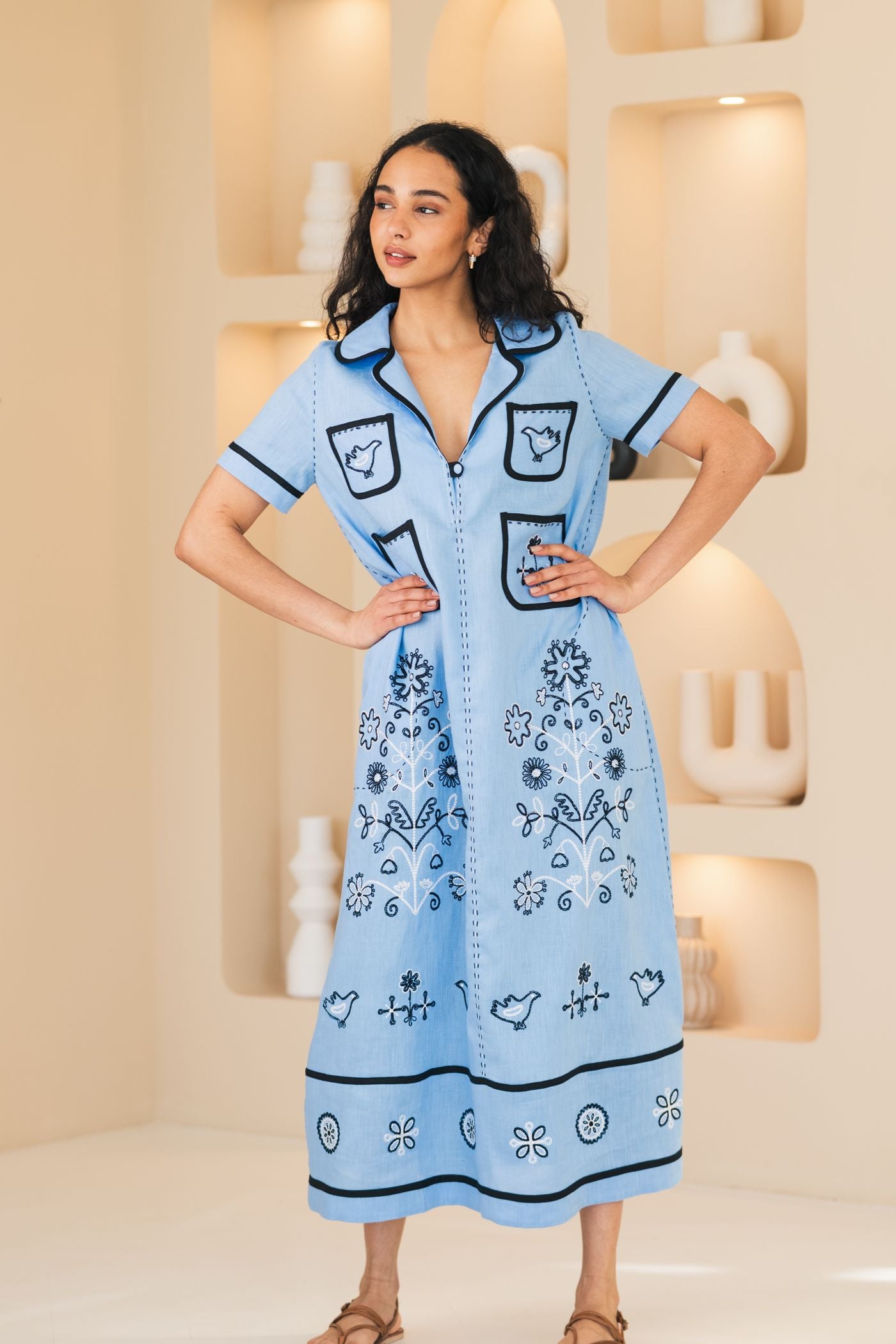 Embroidered ukrainian linen dress Fashion vyshyvanka Anna