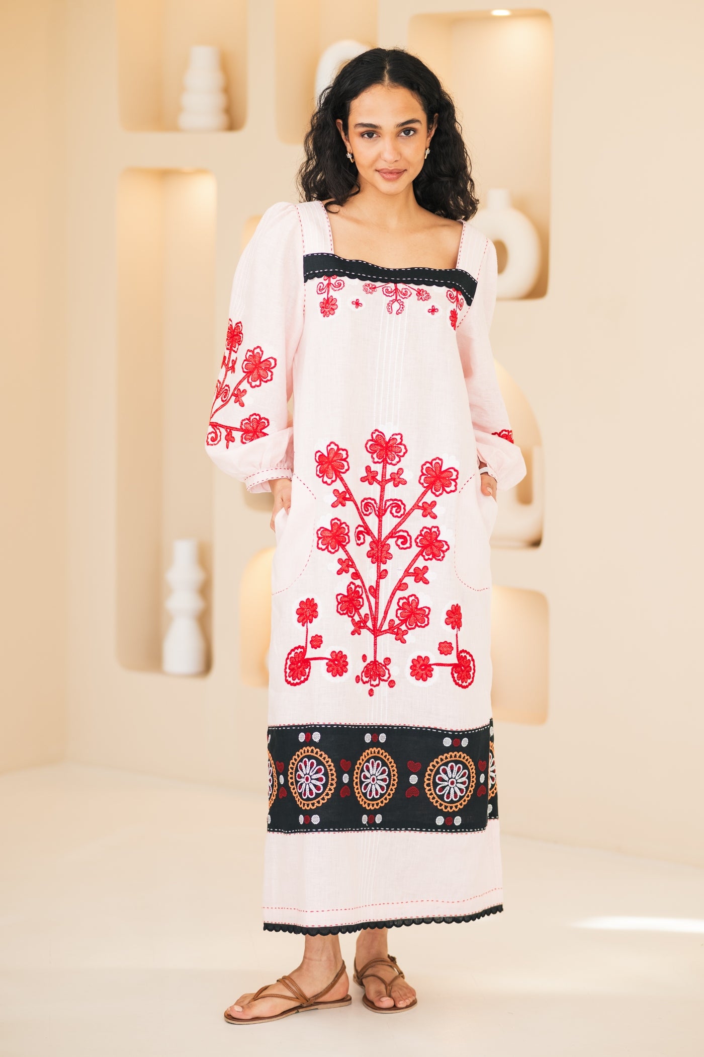 Folklore Vyshyvanka Dress Embroidered Ukrainian Outfit XL / Blue
