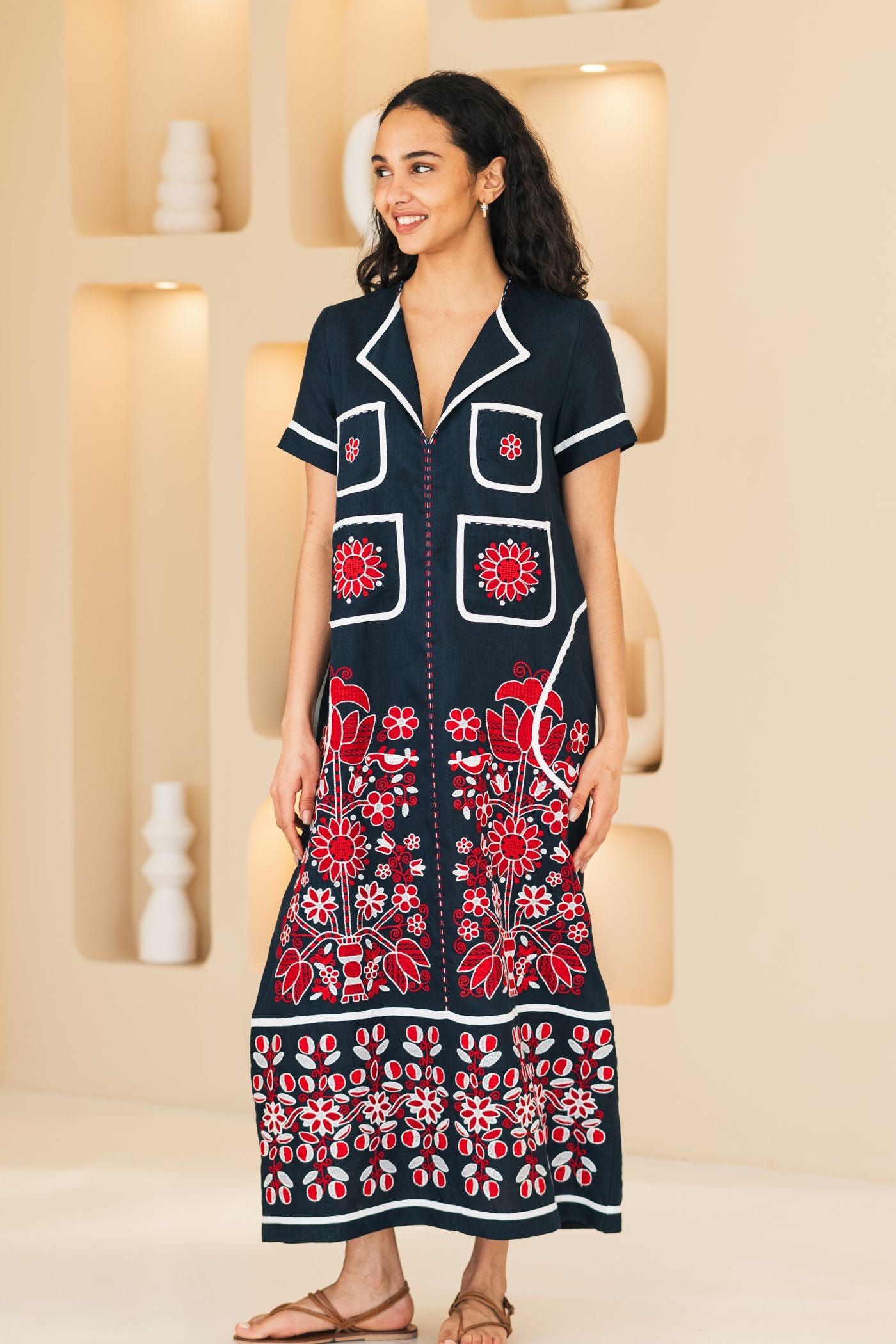 Amanda embroidered linen dress Ukrainian design vyshyvanka