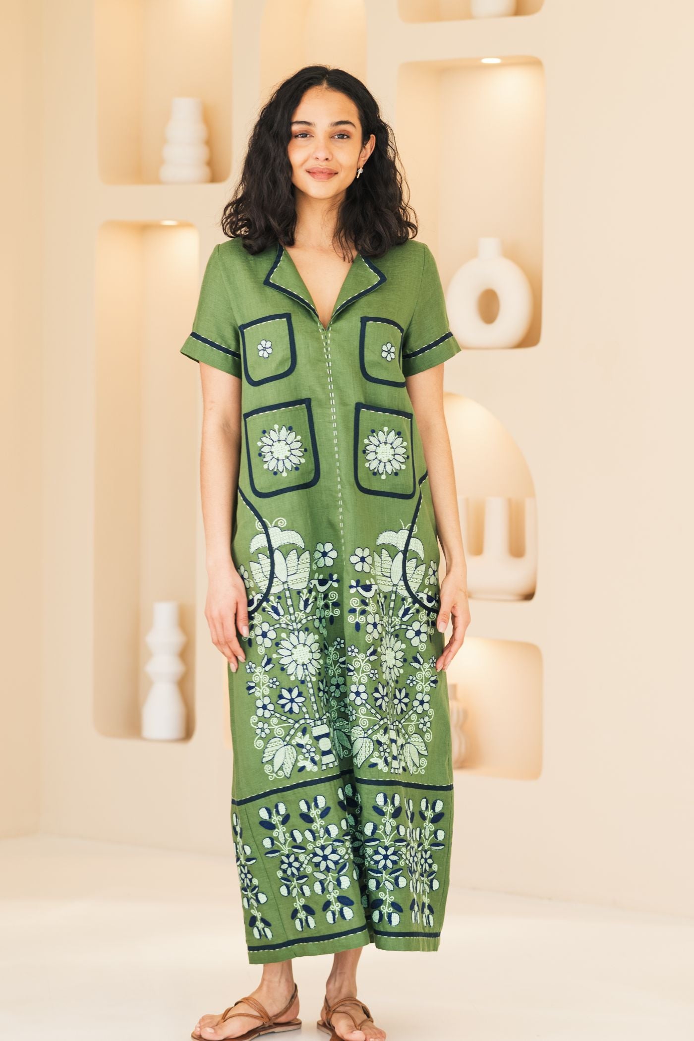 Amanda embroidered linen dress Ukraininan designer vyshyvanka