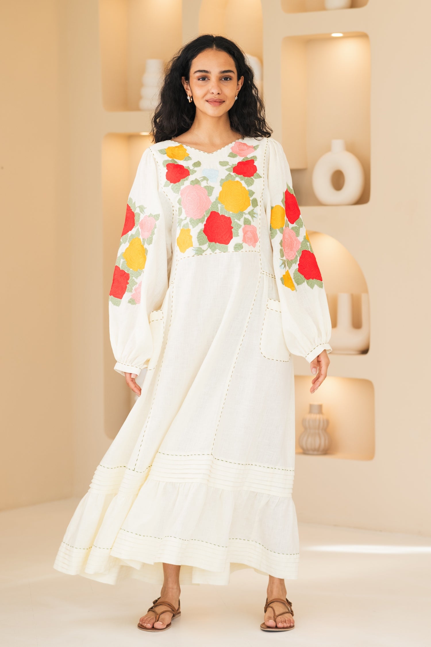 Floral embroidered linen dress Corsica