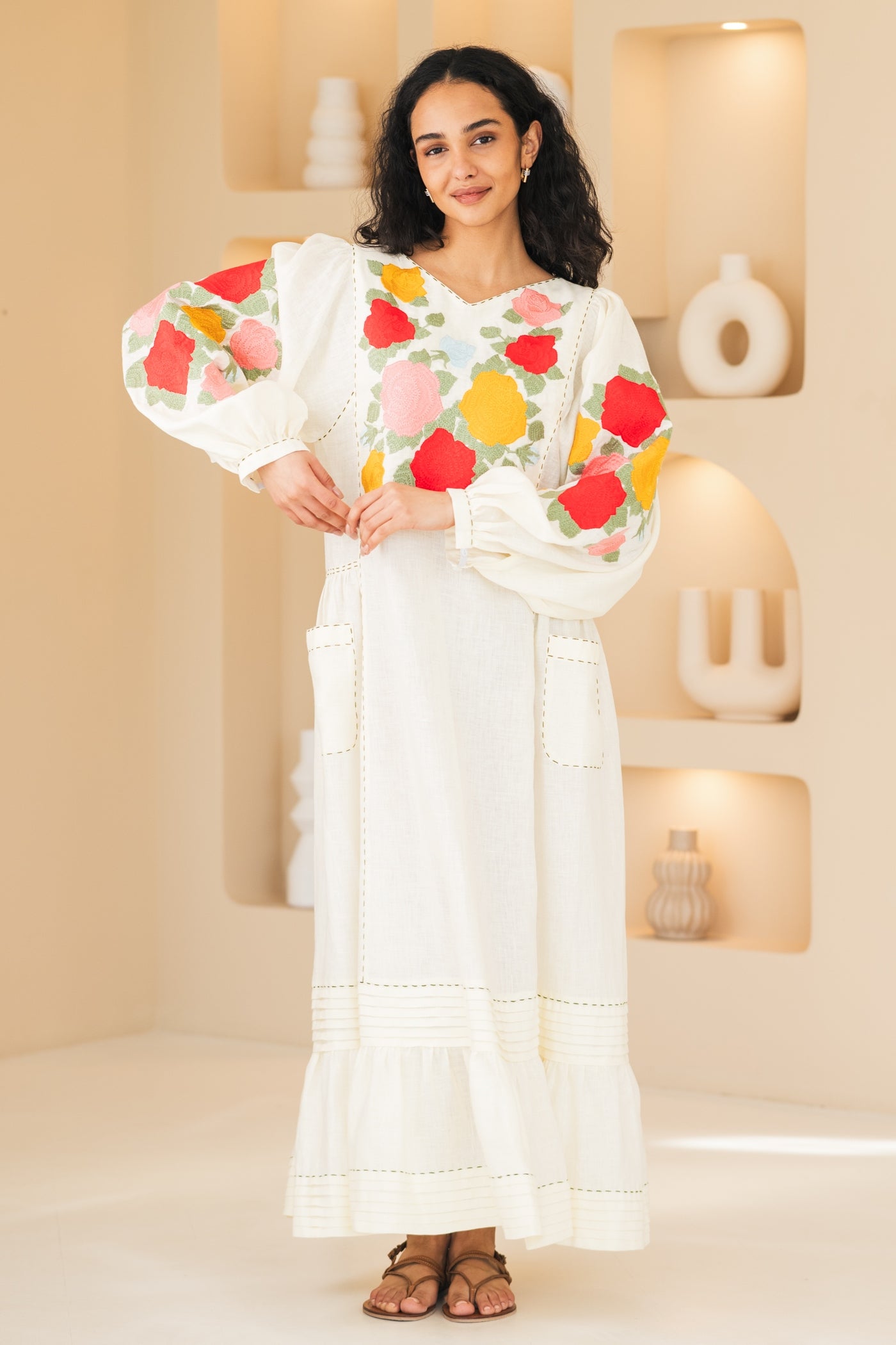 Floral embroidered linen dress Corsica