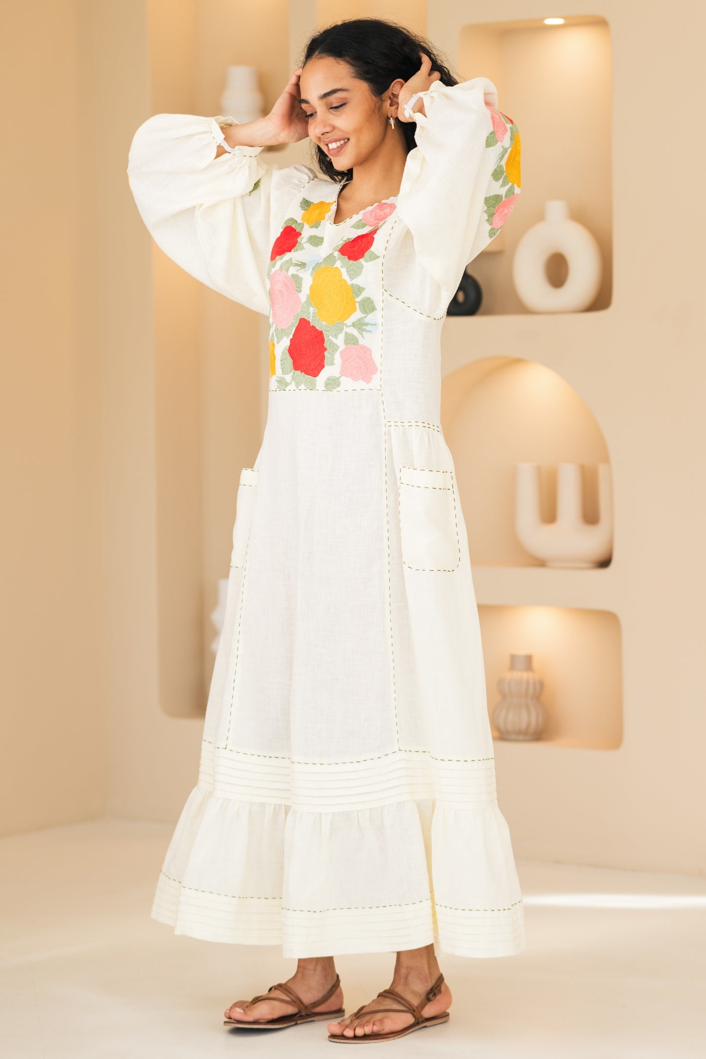 Floral embroidered linen dress Corsica