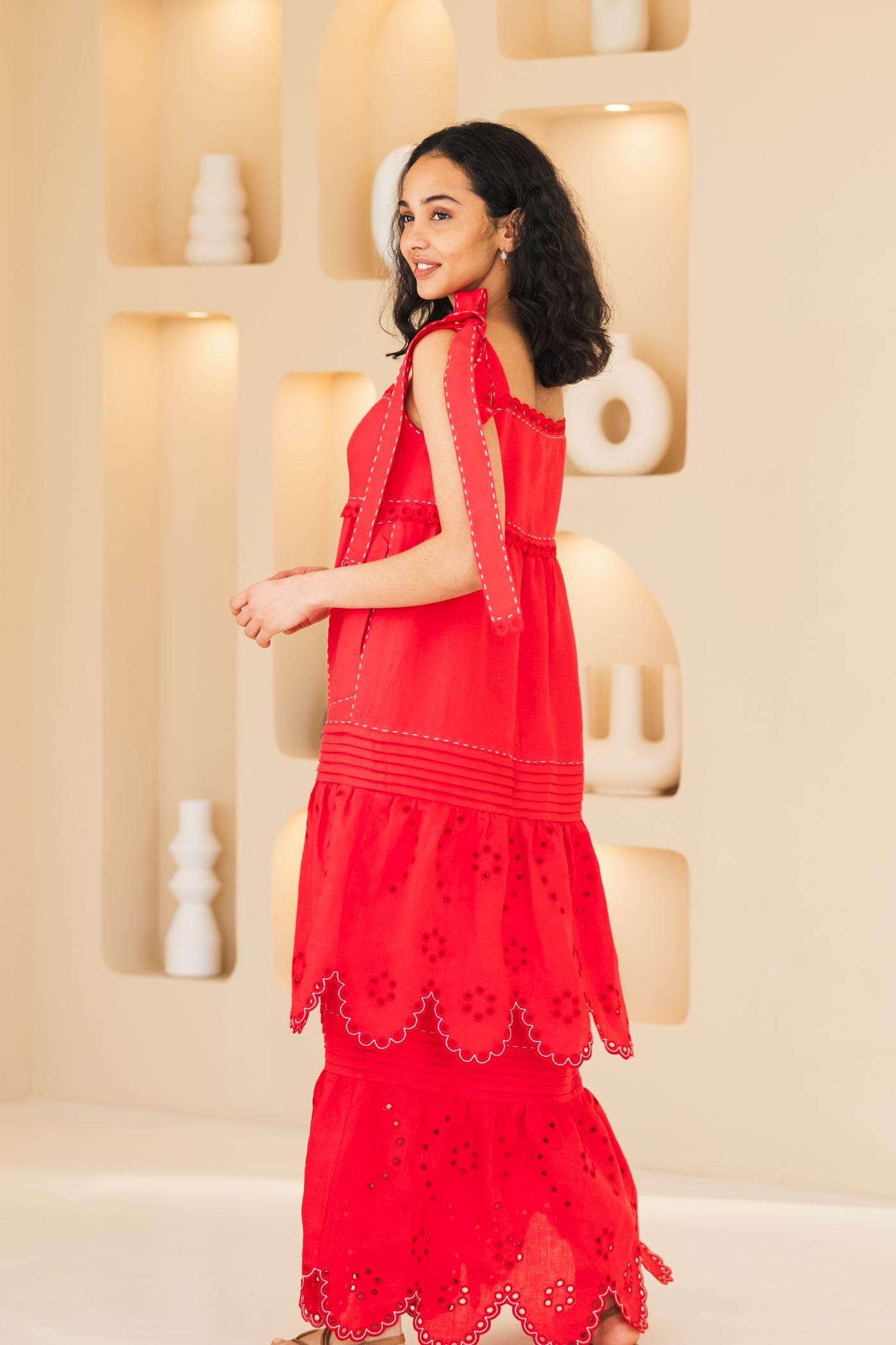 Eyelet Ukrainian dress Embroidered linen vyshyvanka