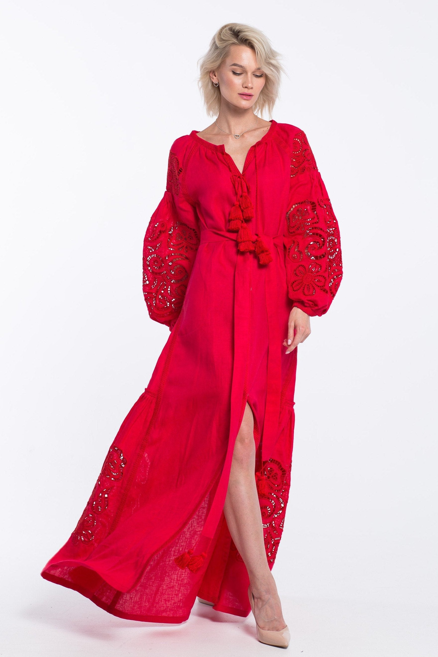 Floral eyelet embroidered linen dress Summer resort outfit