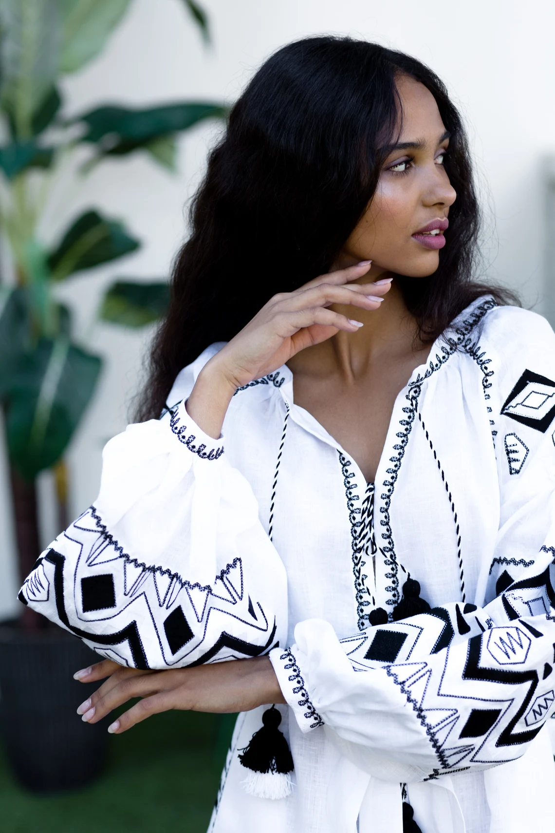 Luxe embroidered mini dress Bohemian linen vyshyvanka tunic