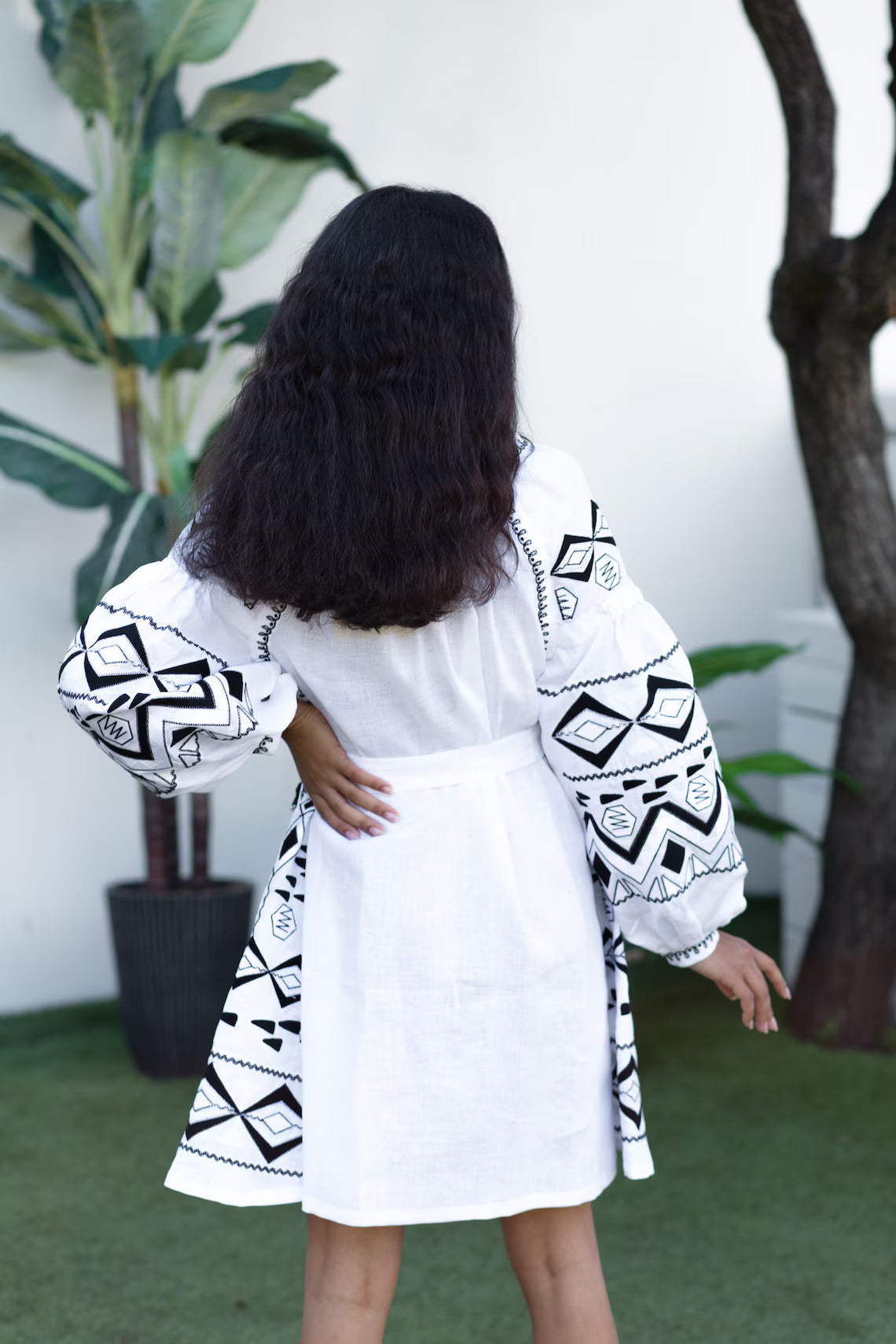 Luxe embroidered mini dress Bohemian linen vyshyvanka tunic